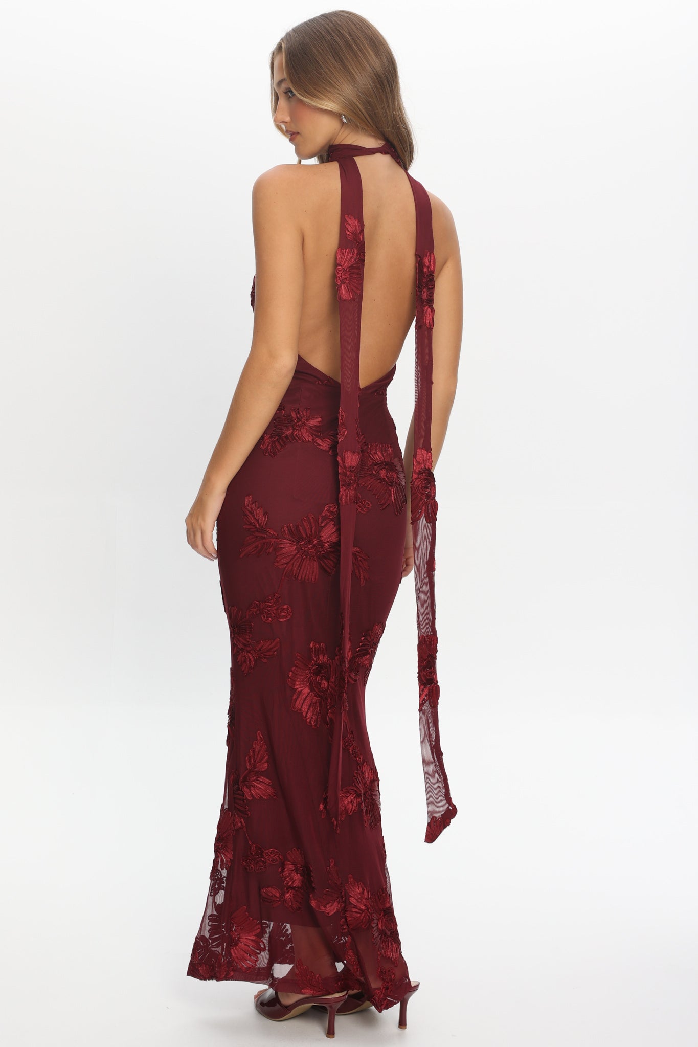 Cipriana Backless Halter Maxi Dress Embellished Wine - XS Cipriana Backless Halter Maxi Dress Embellished Wine - XS