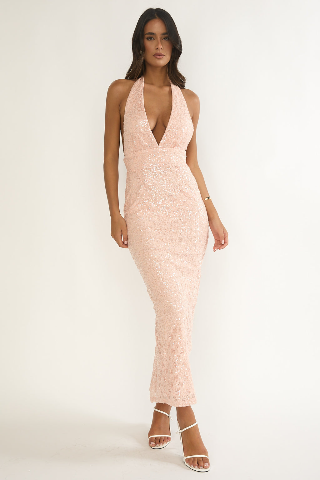 Cipriana Backless Halter Maxi Dress Sequin Pink by Selfie Leslie