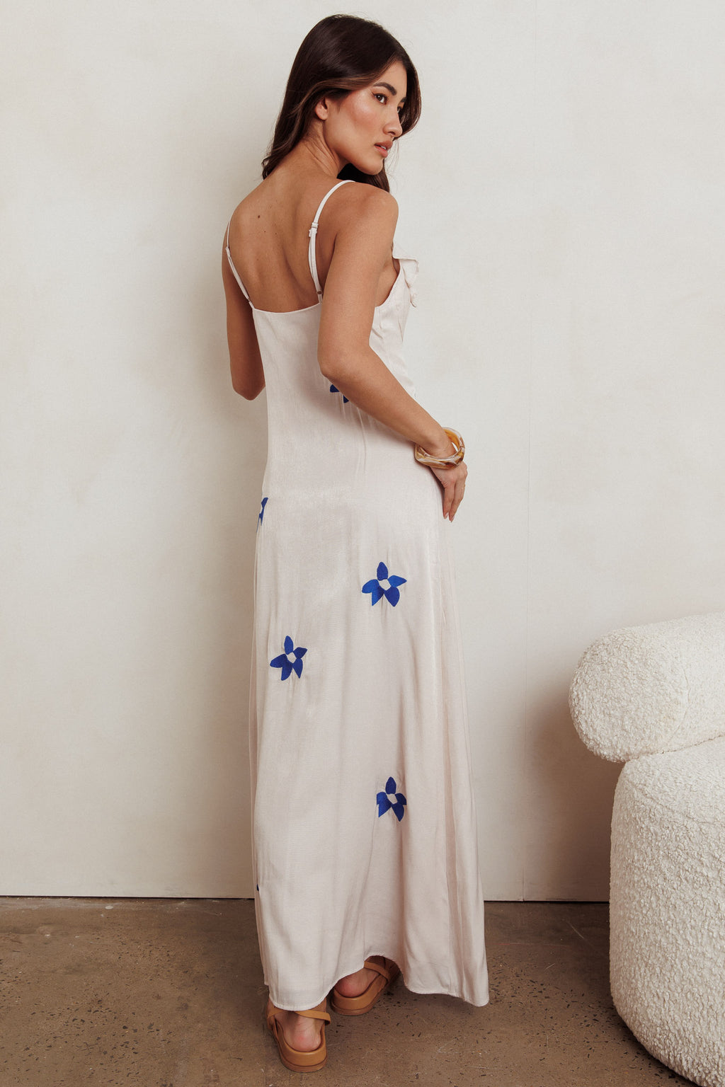 Hibiscus Ruffle A-line Maxi Dress Bone by Selfie Leslie