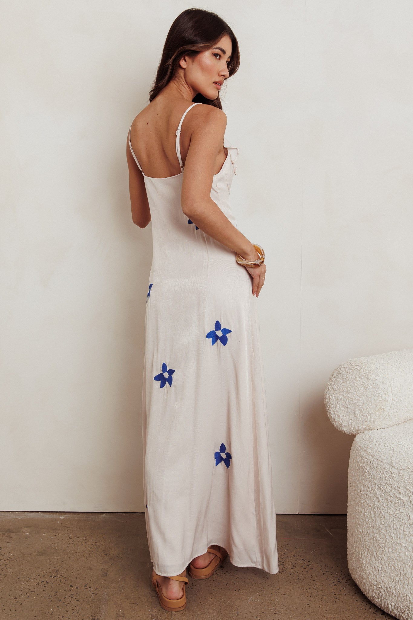 Hibiscus Ruffle A-line Maxi Dress Bone by Selfie Leslie
