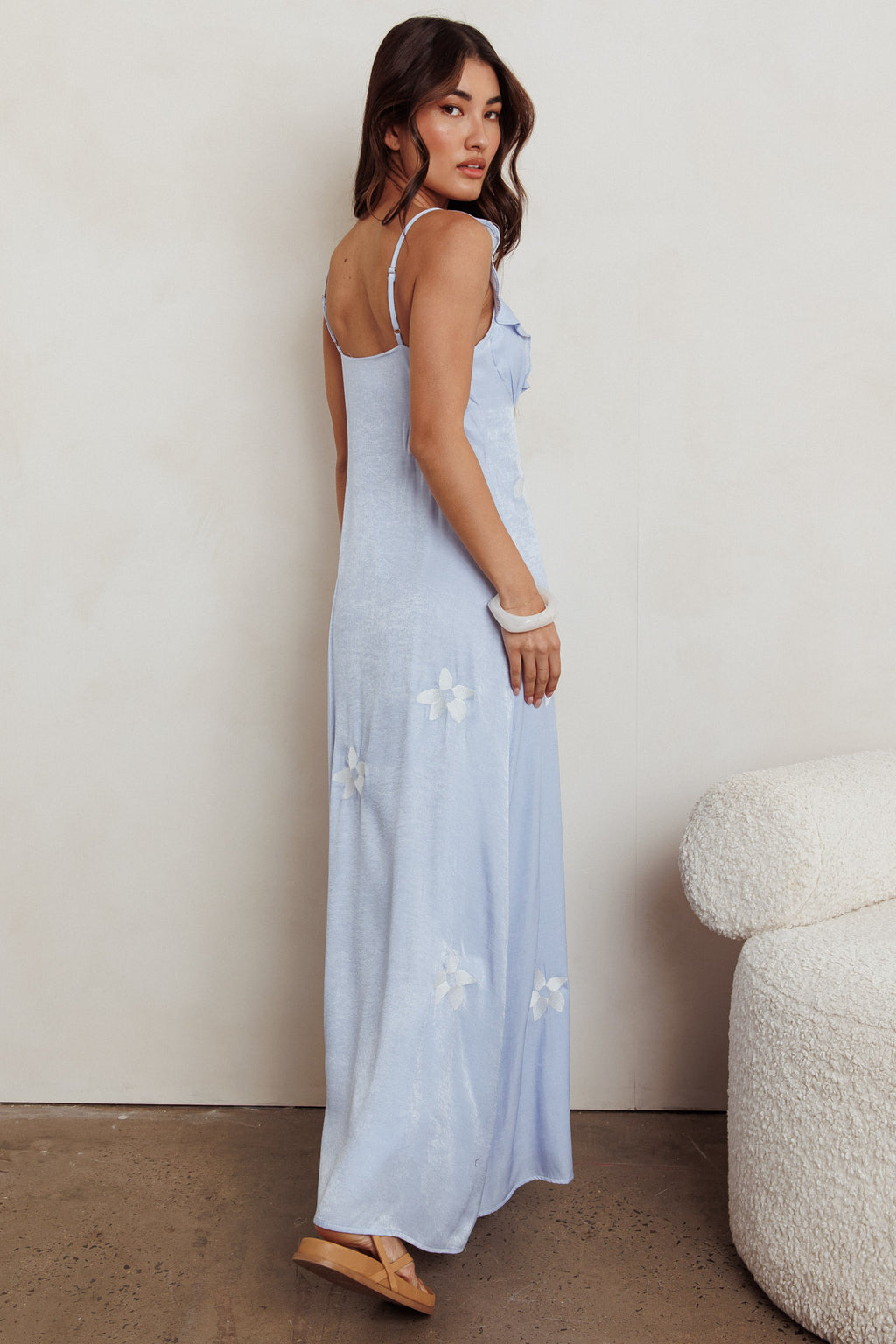 Hibiscus Ruffle A-line Maxi Dress Blue by Selfie Leslie