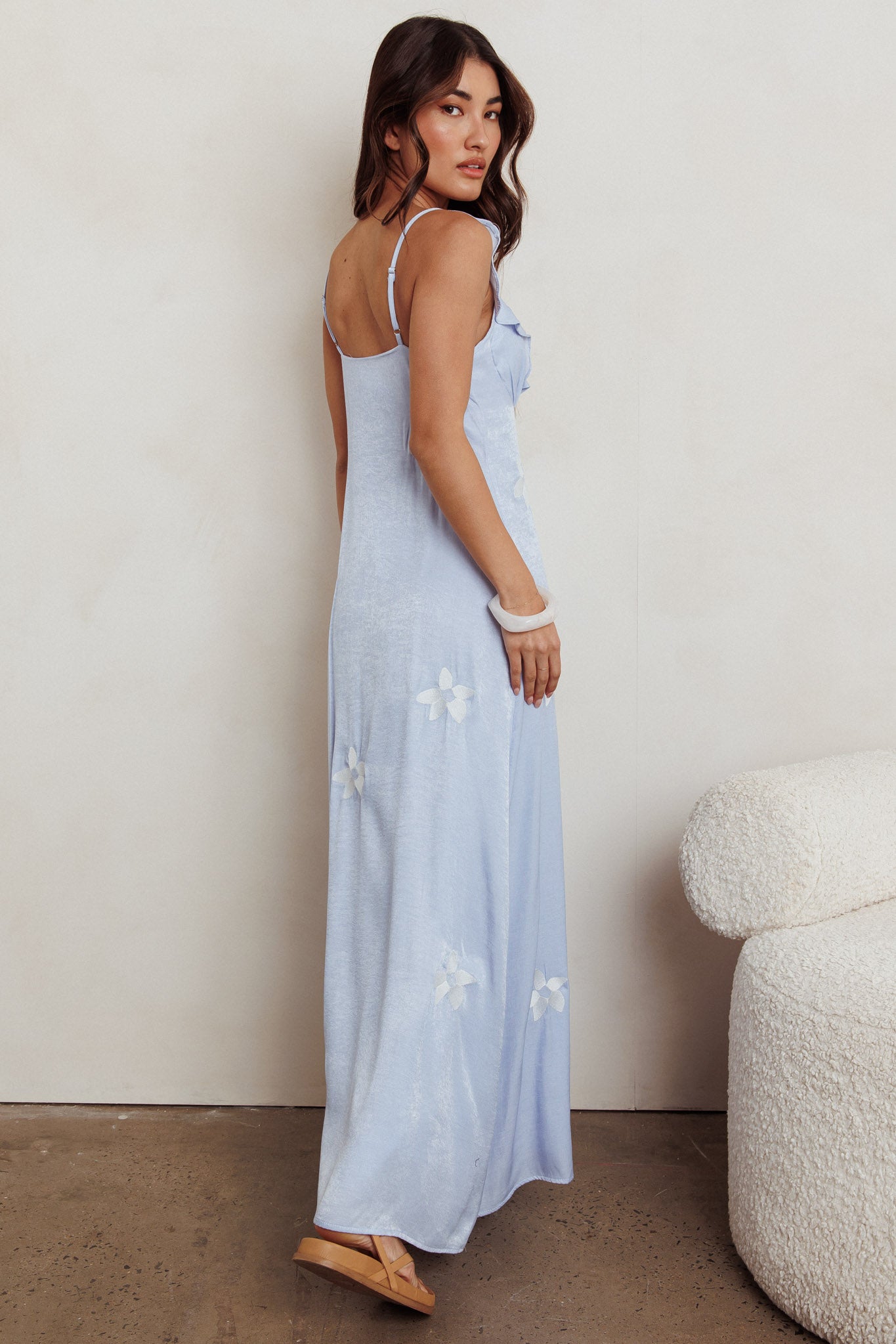 Hibiscus Ruffle A-line Maxi Dress Blue by Selfie Leslie