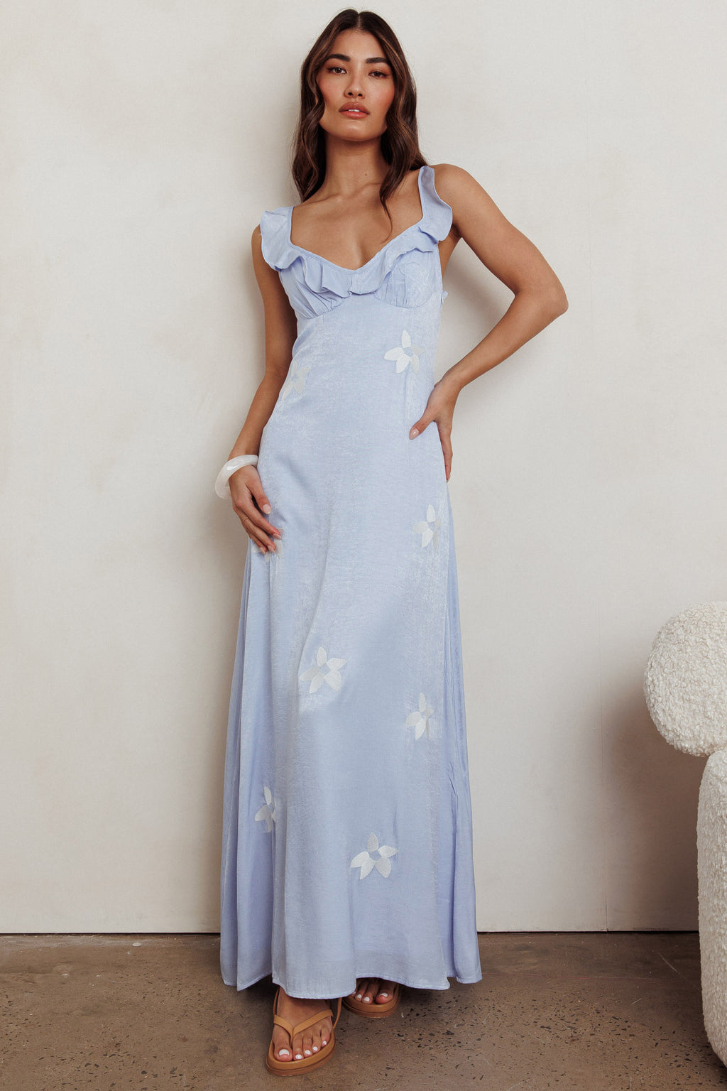 Hibiscus Ruffle A-line Maxi Dress Blue by Selfie Leslie