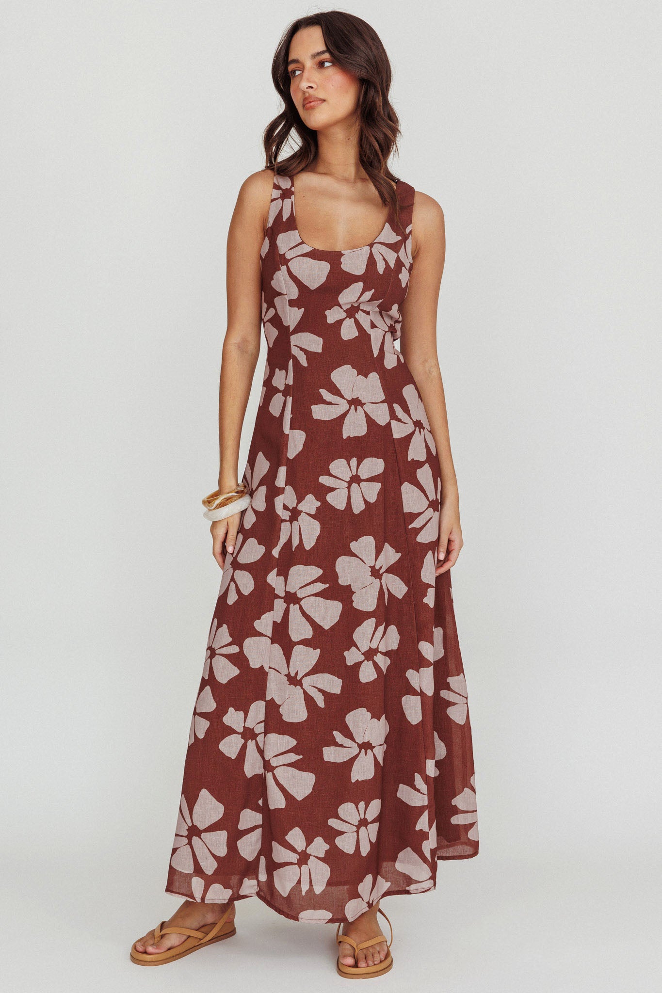 Lillia Floral A-Line Maxi Dress Brown by Selfie Leslie