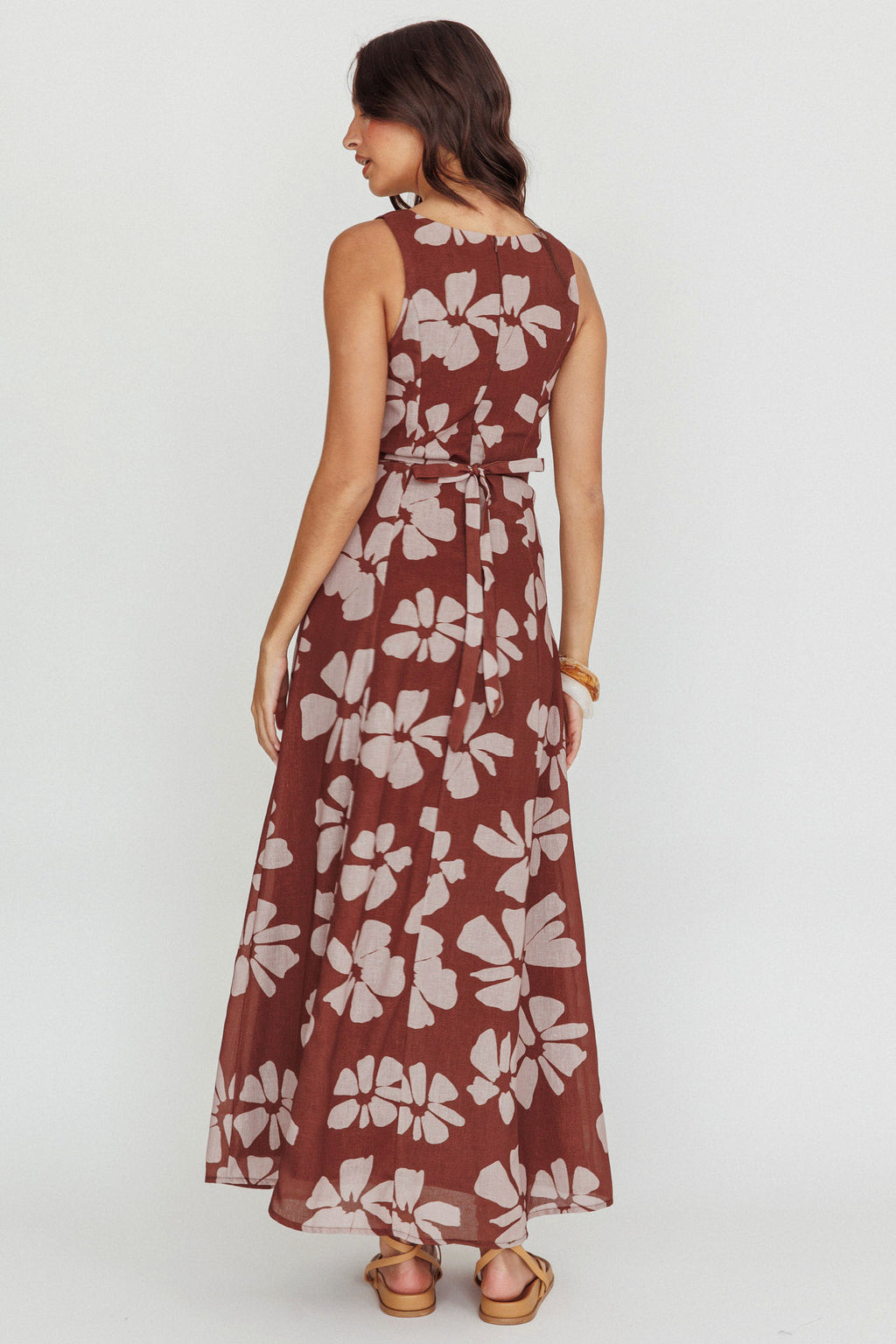 Lillia Floral A-Line Maxi Dress Brown by Selfie Leslie
