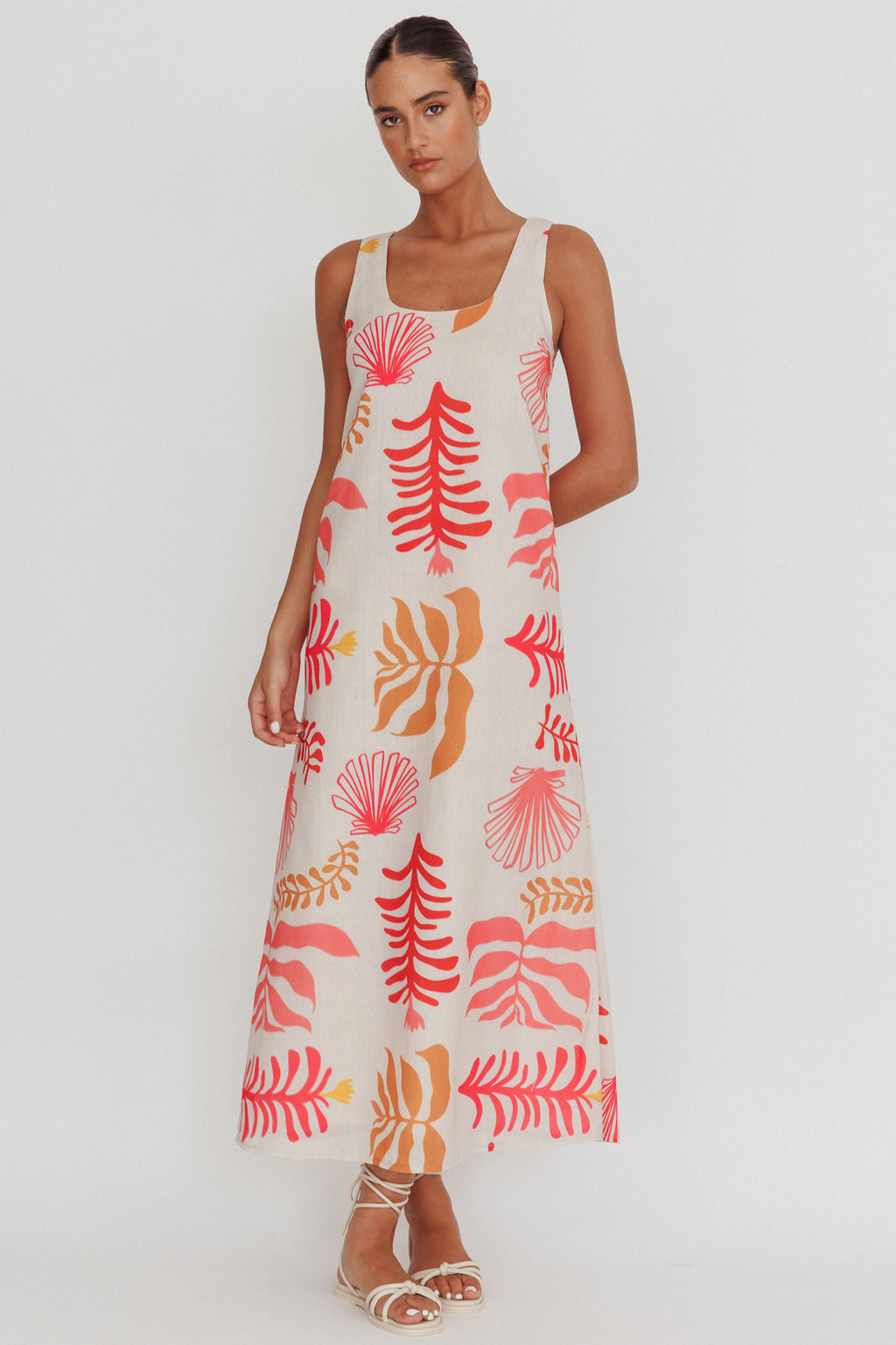 Thetis Leaf And Shell Maxi Slip Dress Pink by Selfie Leslie