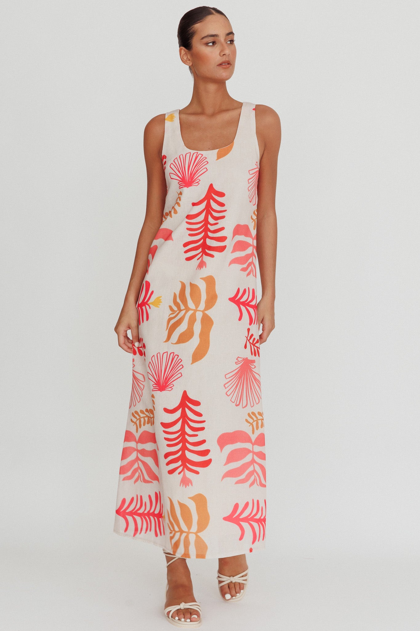 Thetis Leaf And Shell Maxi Slip Dress Pink by Selfie Leslie