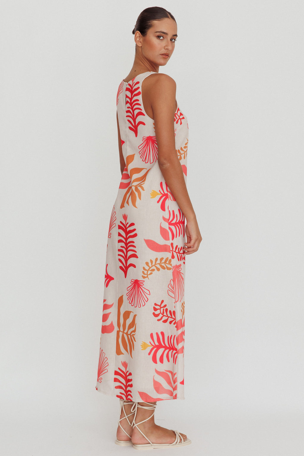 Thetis Leaf And Shell Maxi Slip Dress Pink by Selfie Leslie