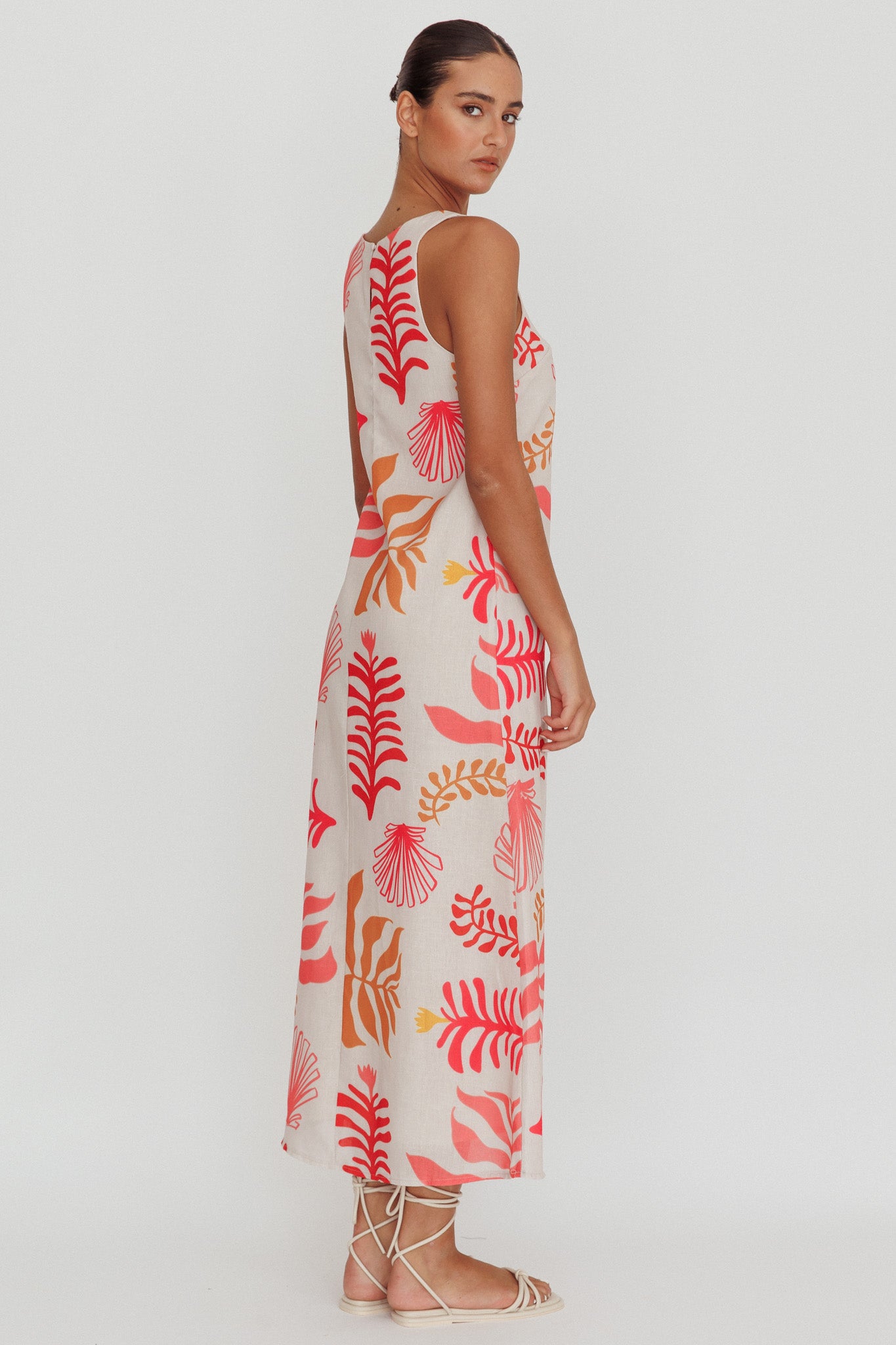 Thetis Leaf And Shell Maxi Slip Dress Pink by Selfie Leslie