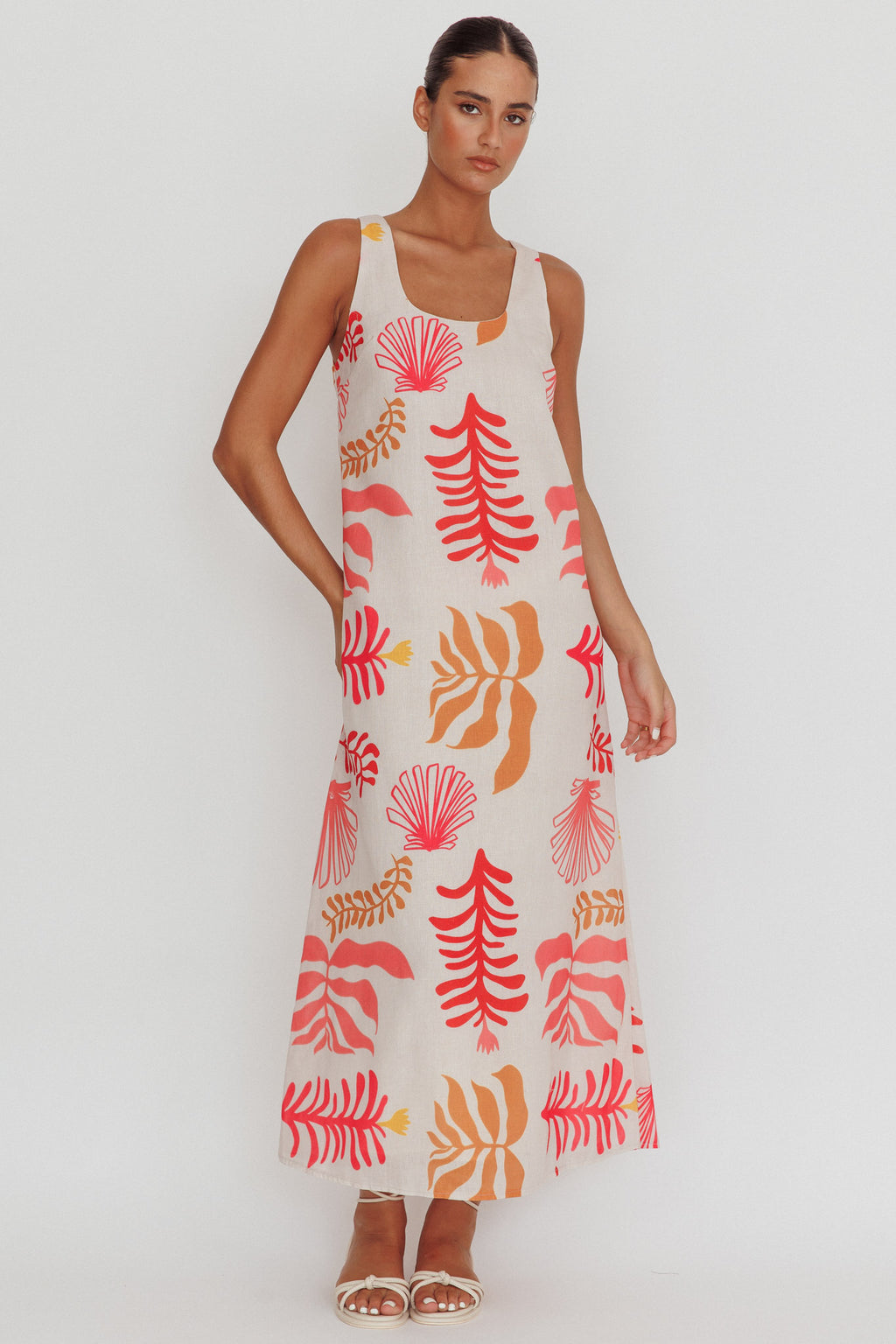 Thetis Leaf And Shell Maxi Slip Dress Pink by Selfie Leslie