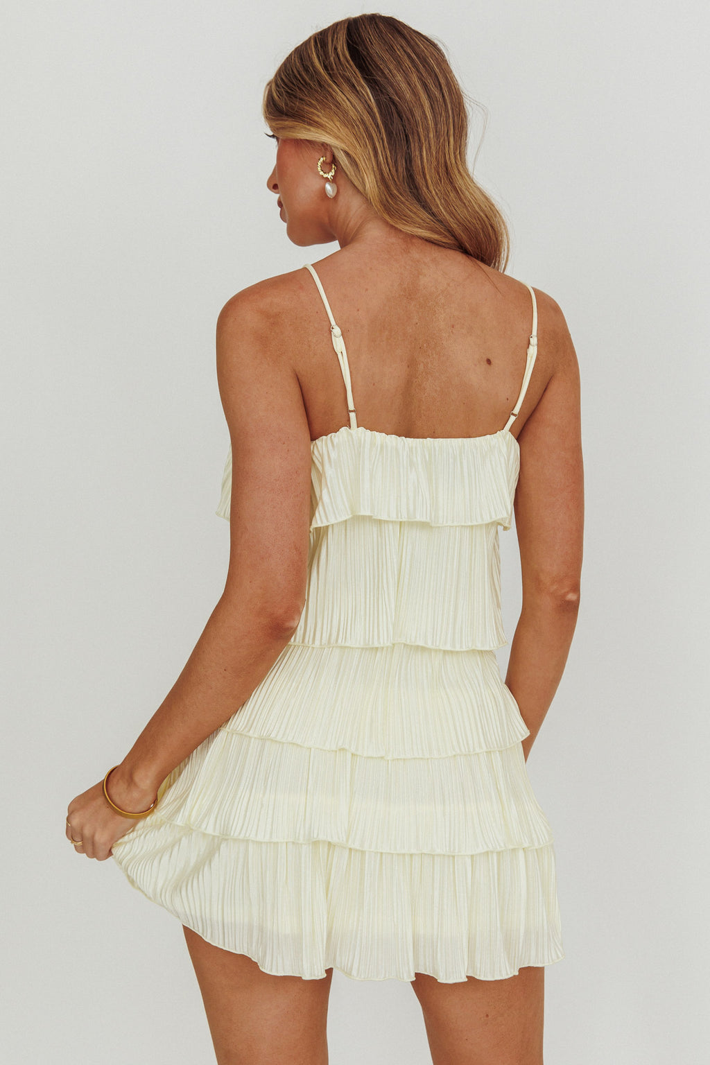 My Type Plisse Tiered Mini Dress Ivory by Selfie Leslie