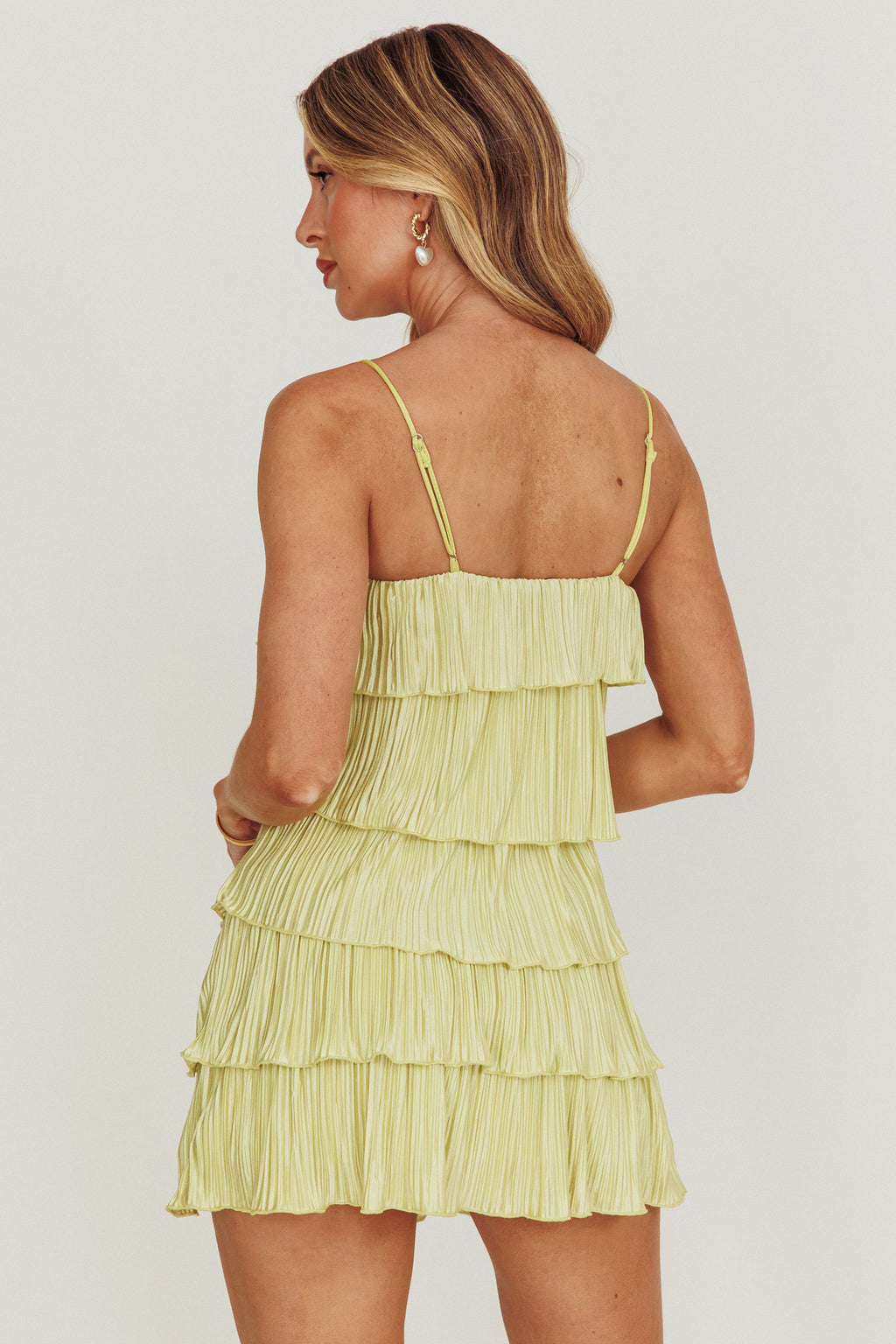 My Type Plisse Tiered Mini Dress Sage by Selfie Leslie
