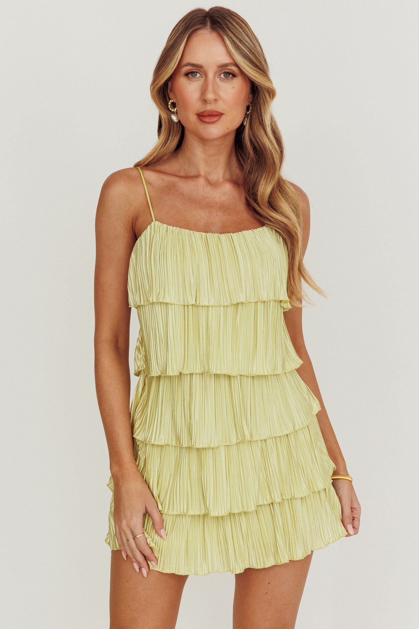 jessa mini dress sage My Type Plisse Tiered Mini Dress Sage