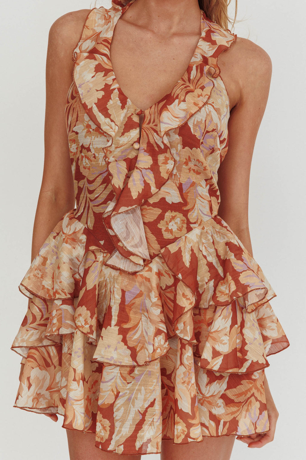 Live Loud Ruffle Layered Hem Mini Dress Floral by Selfie Leslie