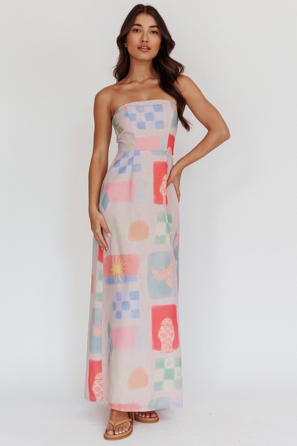 Eastern Sun Strapless Abstract Print Maxi Dress Multi by Selfie Leslie