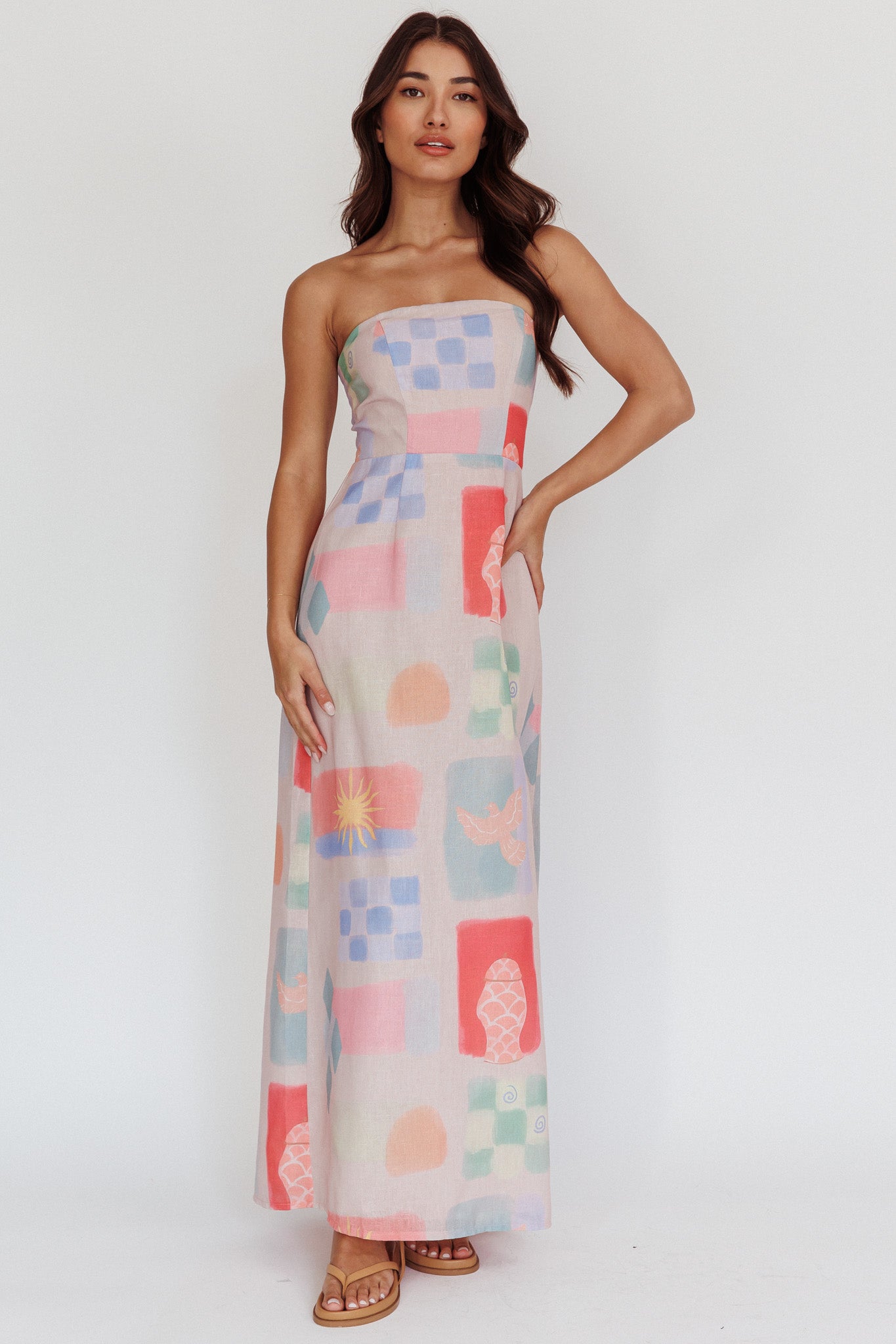 Eastern Sun Strapless Abstract Print Maxi Dress Multi by Selfie Leslie