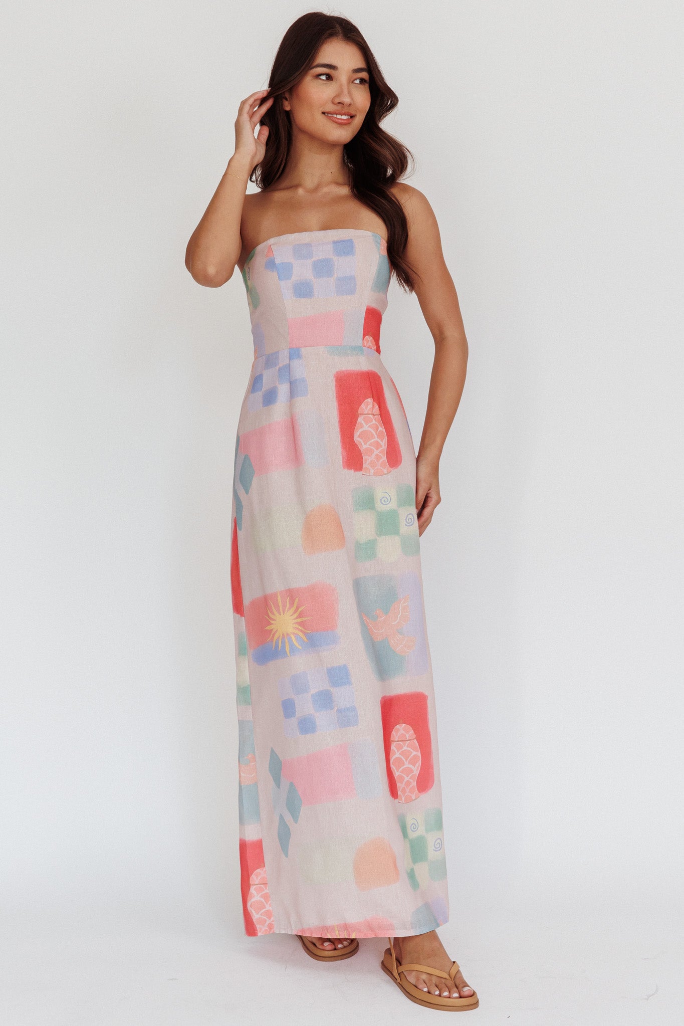Eastern Sun Strapless Abstract Print Maxi Dress Multi by Selfie Leslie