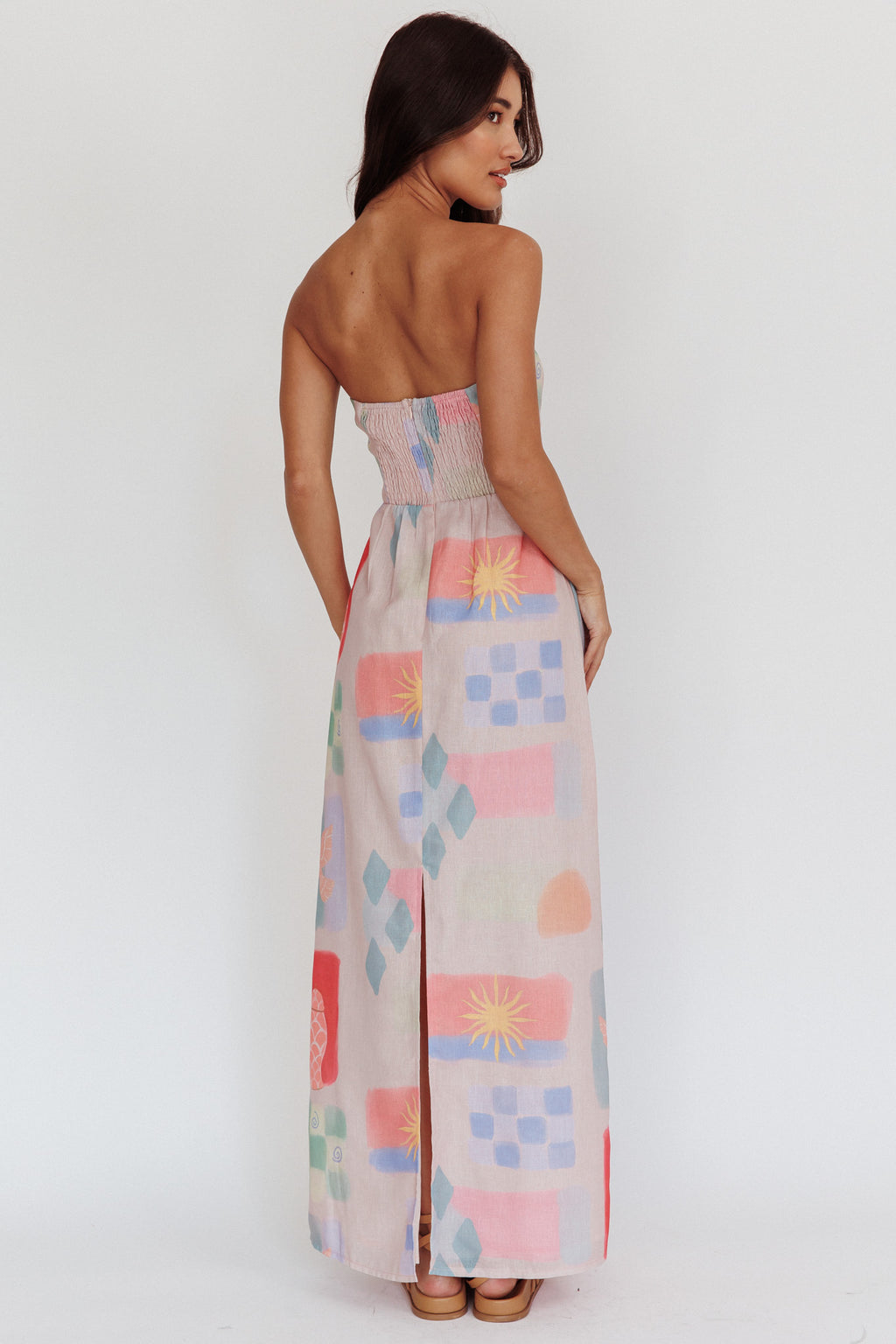 Eastern Sun Strapless Abstract Print Maxi Dress Multi by Selfie Leslie