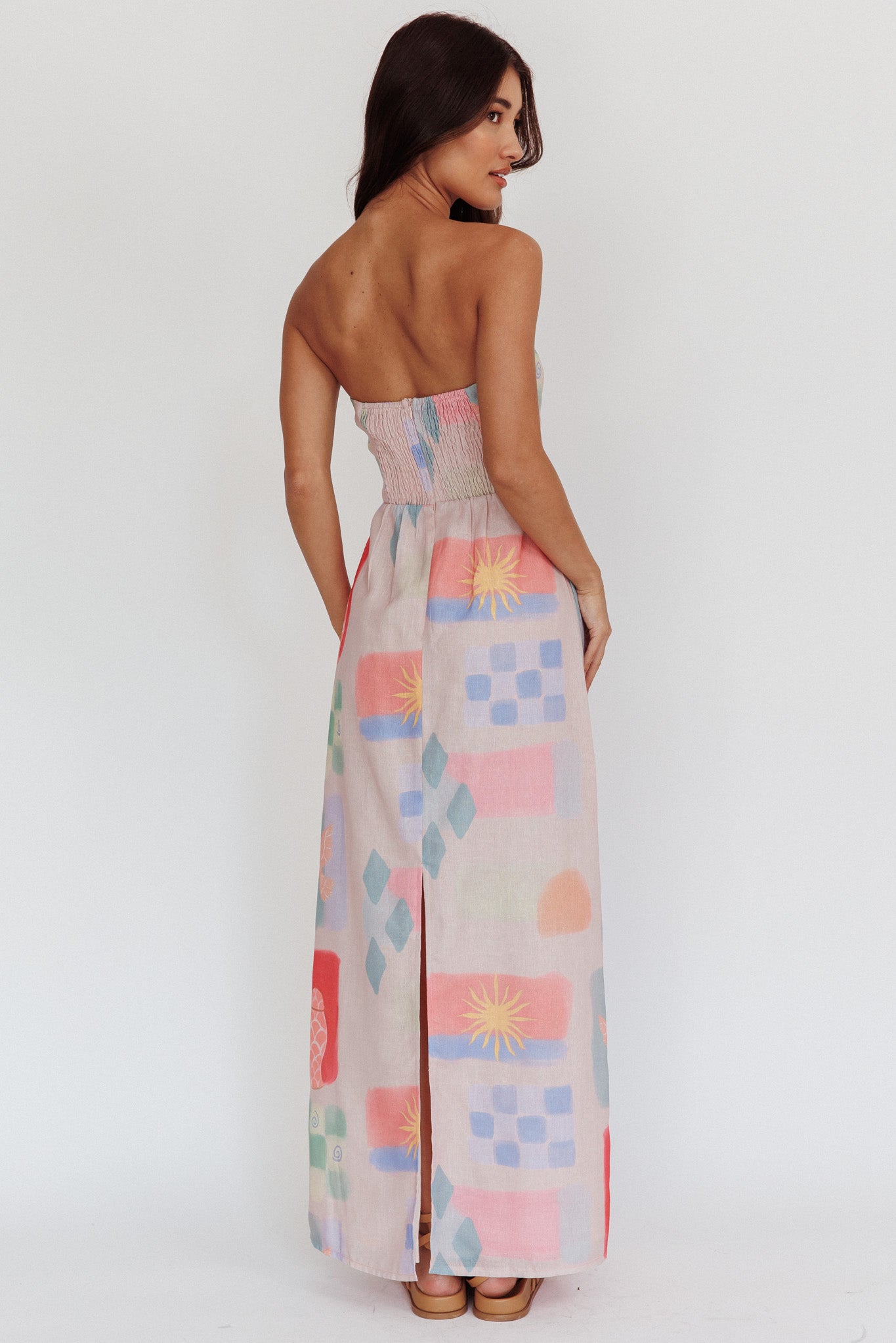 Eastern Sun Strapless Abstract Print Maxi Dress Multi by Selfie Leslie