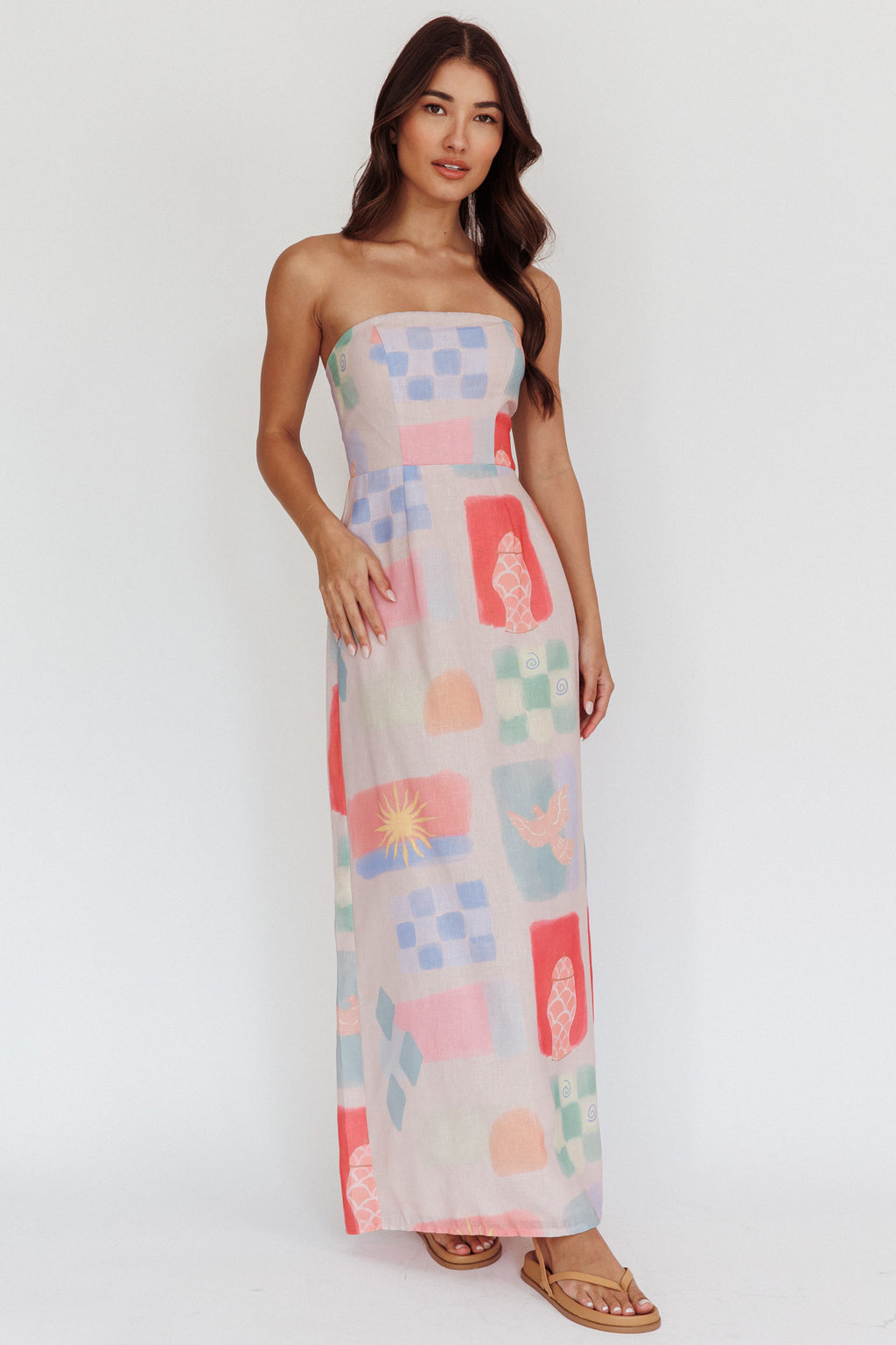 Eastern Sun Strapless Abstract Print Maxi Dress Multi by Selfie Leslie