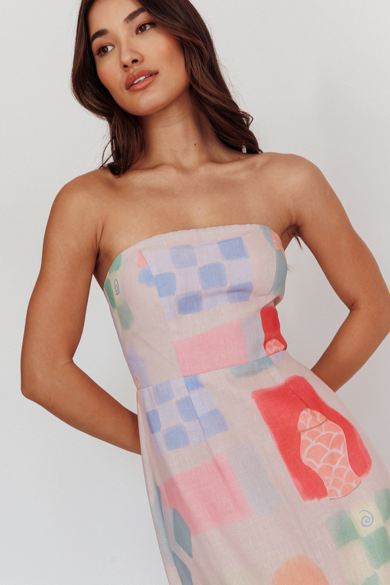 Eastern Sun Strapless Abstract Print Maxi Dress Multi by Selfie Leslie