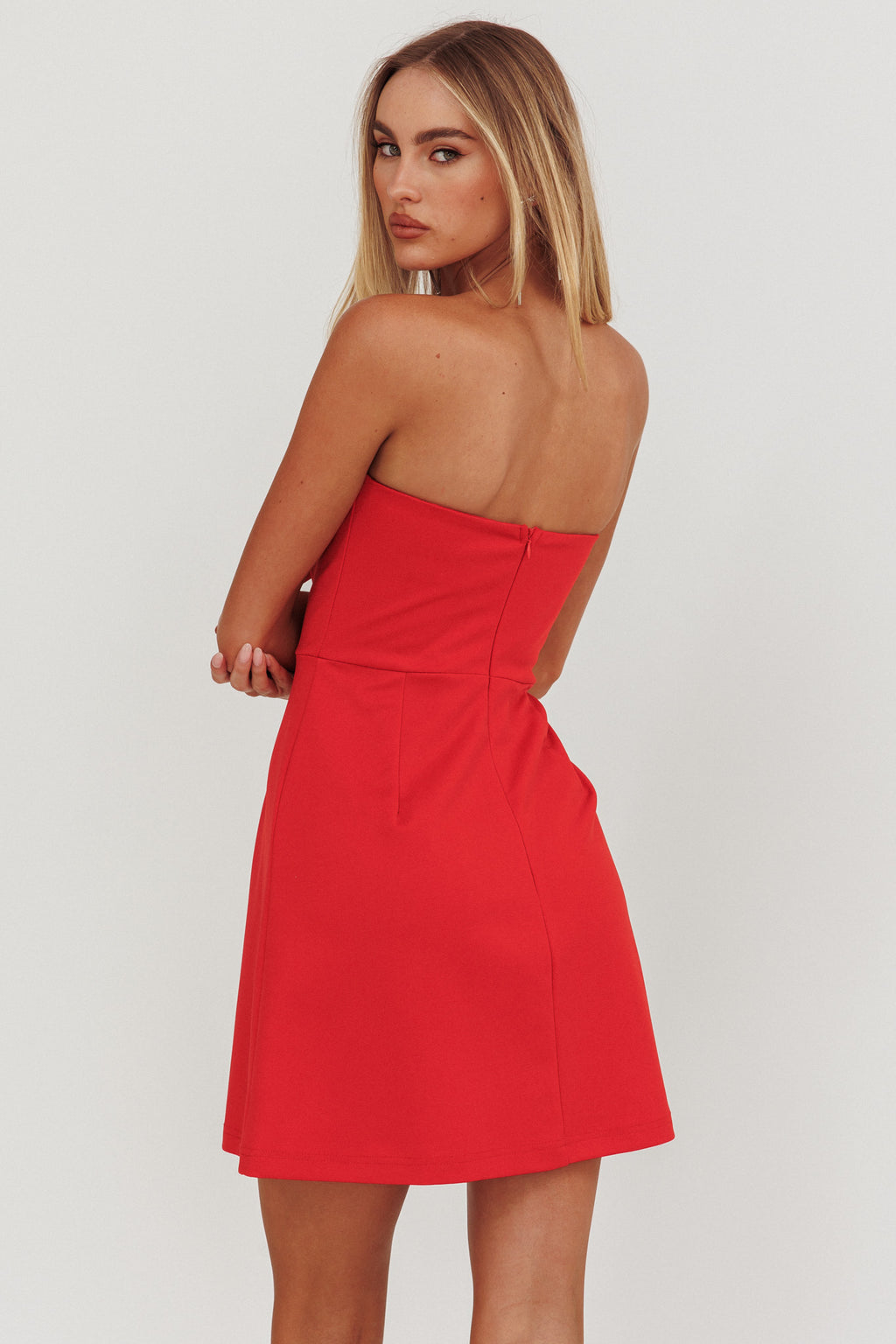 All For You Bow Strapless Mini Dress Red by Selfie Leslie