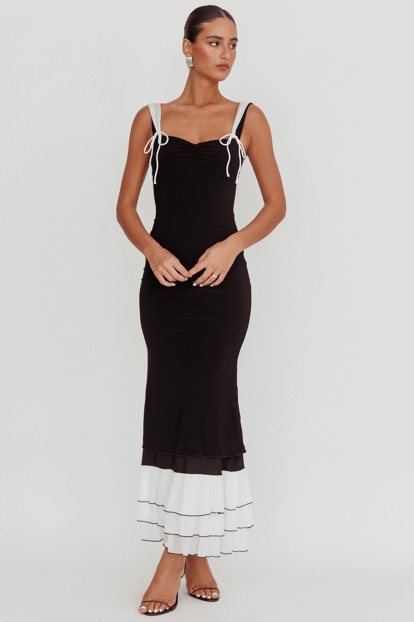 Daydreamers Ruffle Maxi Dress Black by Selfie Leslie
