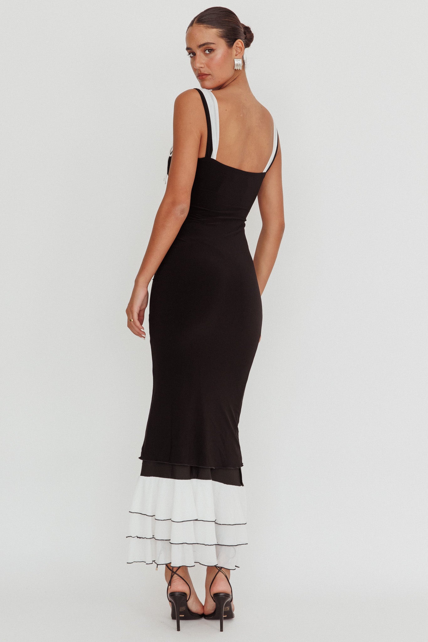 Daydreamers Ruffle Maxi Dress Black by Selfie Leslie