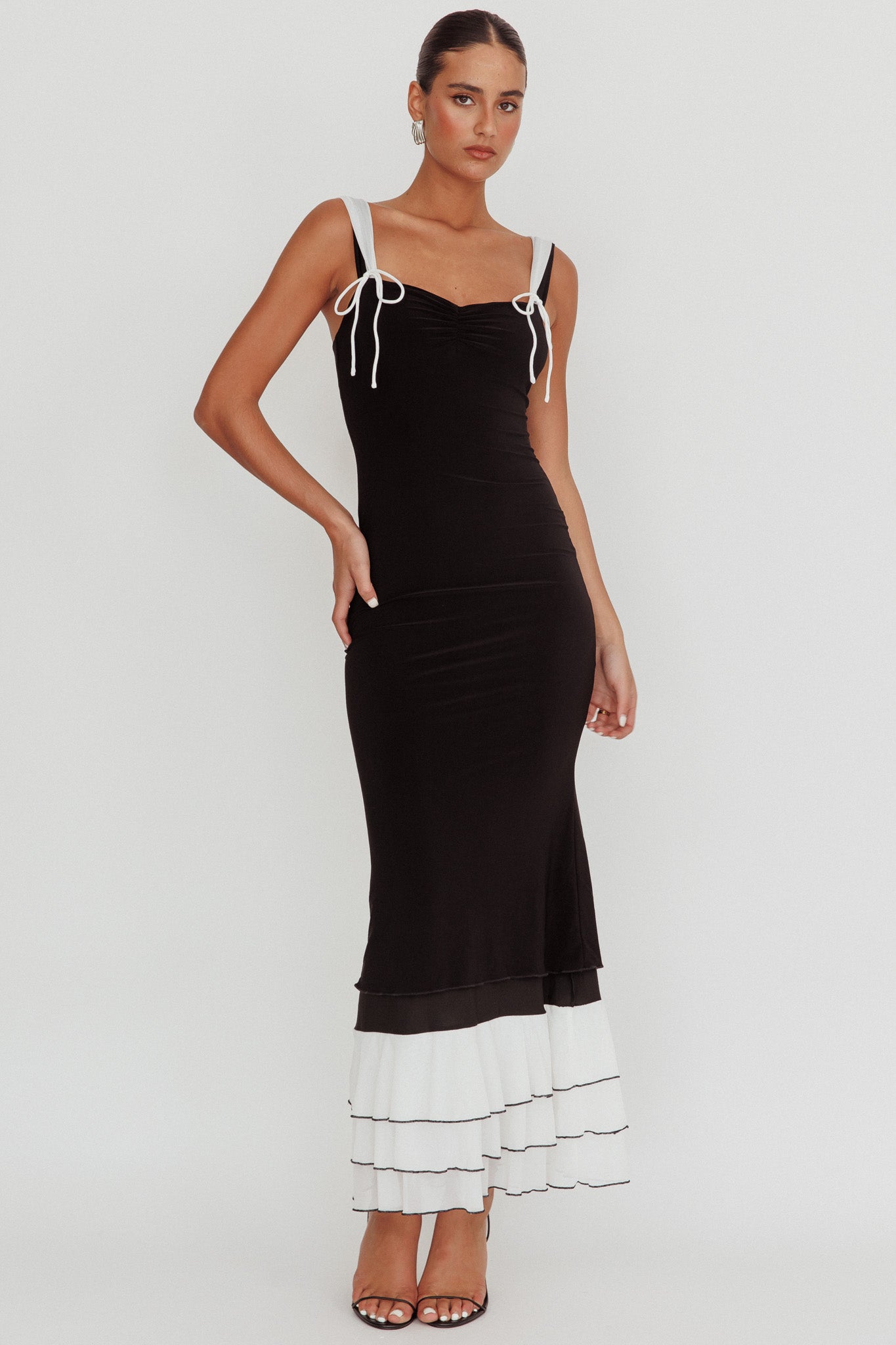 Daydreamers Ruffle Maxi Dress Black by Selfie Leslie