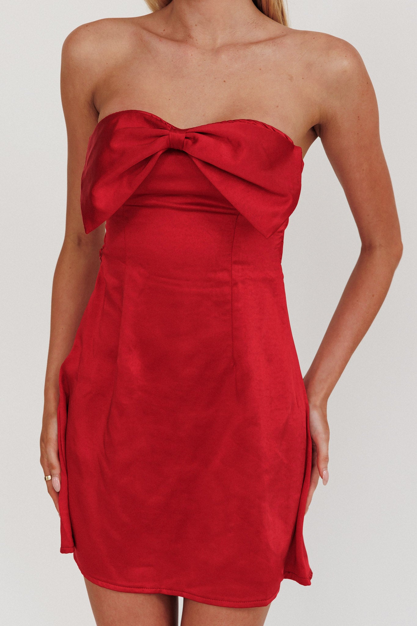 Sandi Bow Bust Mini Dress Red L