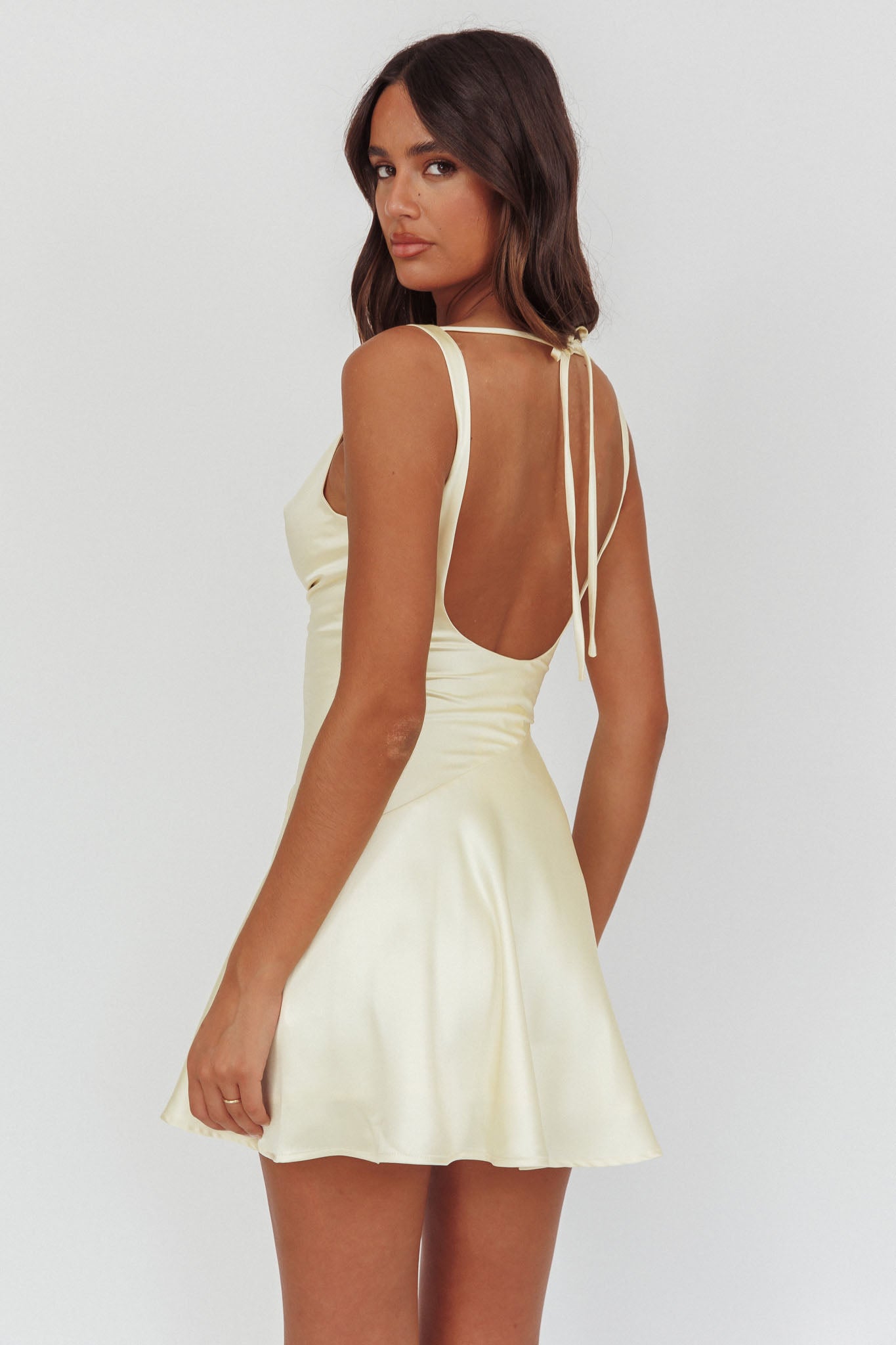Brigid Cowl Neck Scoop Back Mini Dress Butter - L Brigid Cowl Neck Scoop Back Mini Dress Butter - L
