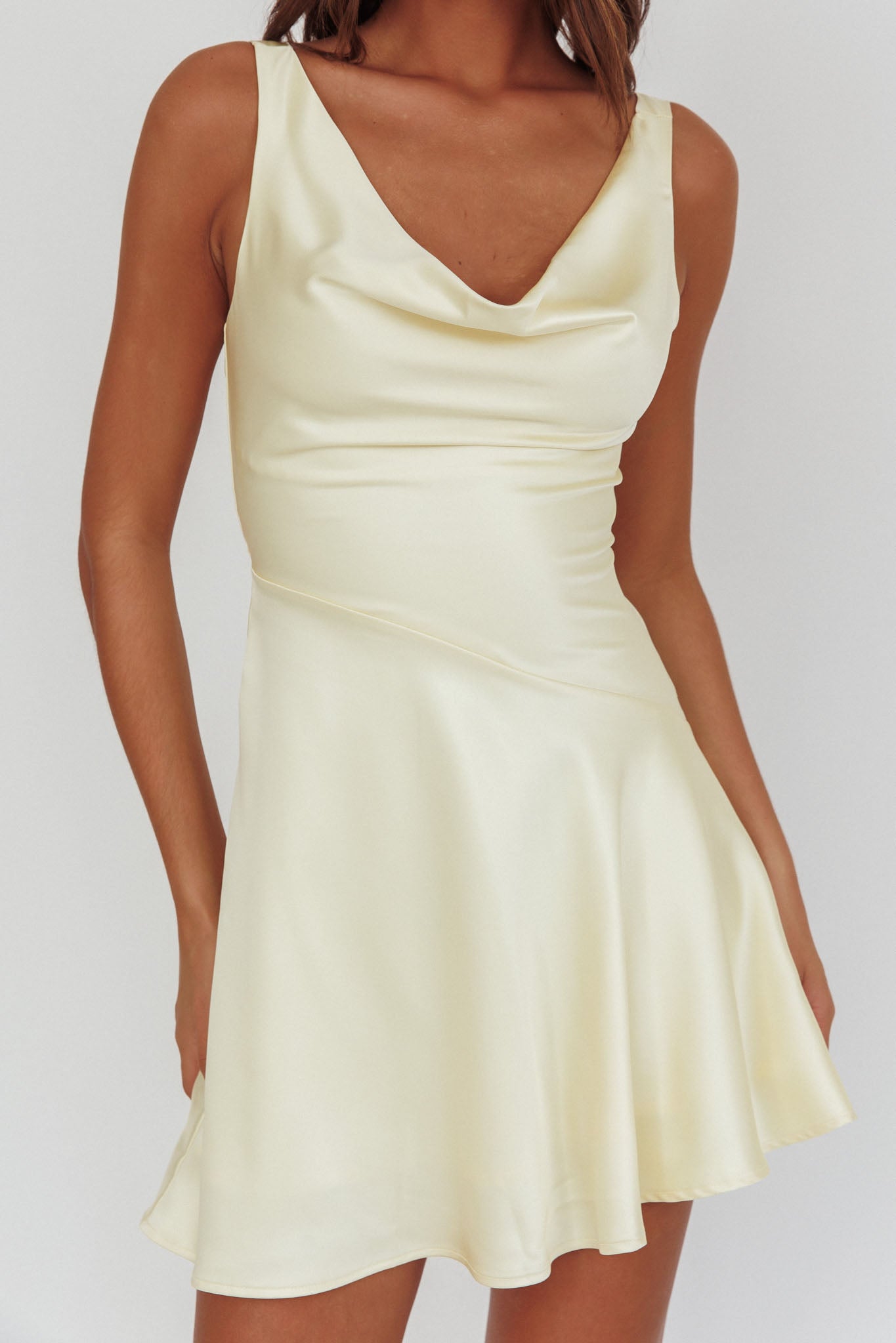 Brigid Cowl Neck Scoop Back Mini Dress Butter - L Brigid Cowl Neck Scoop Back Mini Dress Butter - L