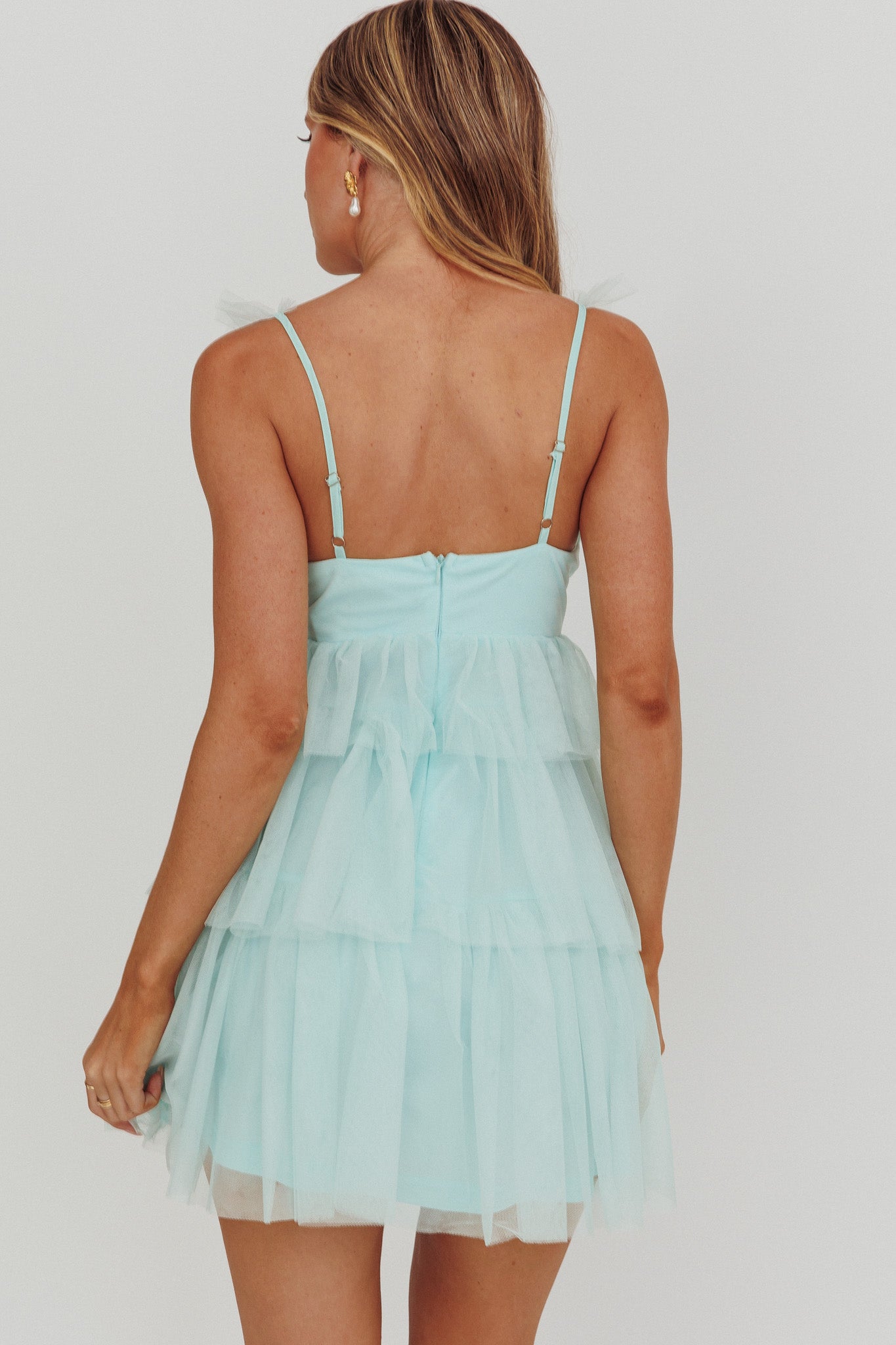 Sorbet Sky Tiered Tulle Mini Dress Mint Selfie Leslie Sorbet Sky Tiered Tulle Mini Dress Mint Selfie Leslie