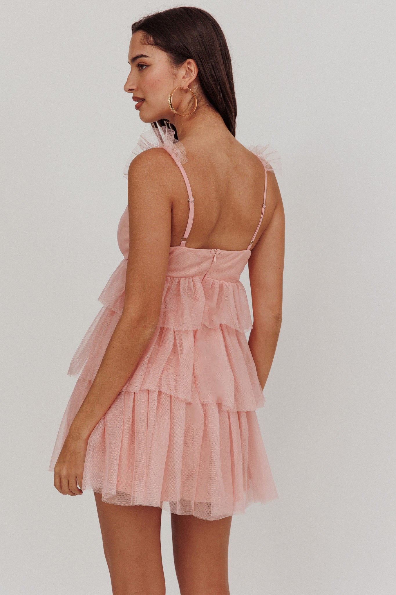 Sorbet Sky Tiered Tulle Mini Dress Pink by Selfie Leslie