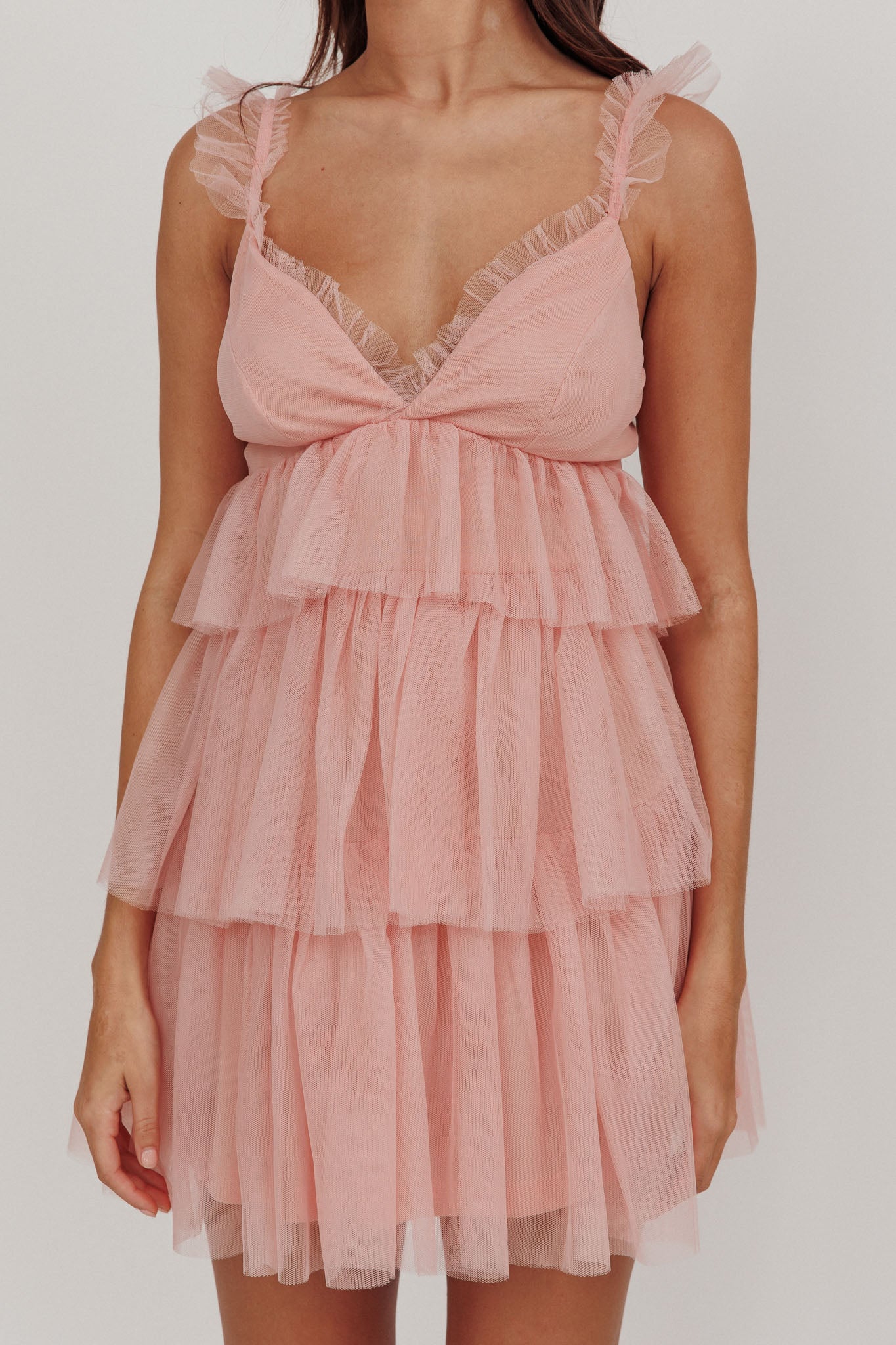 Sorbet Sky Tiered Tulle Mini Dress Pink by Selfie Leslie