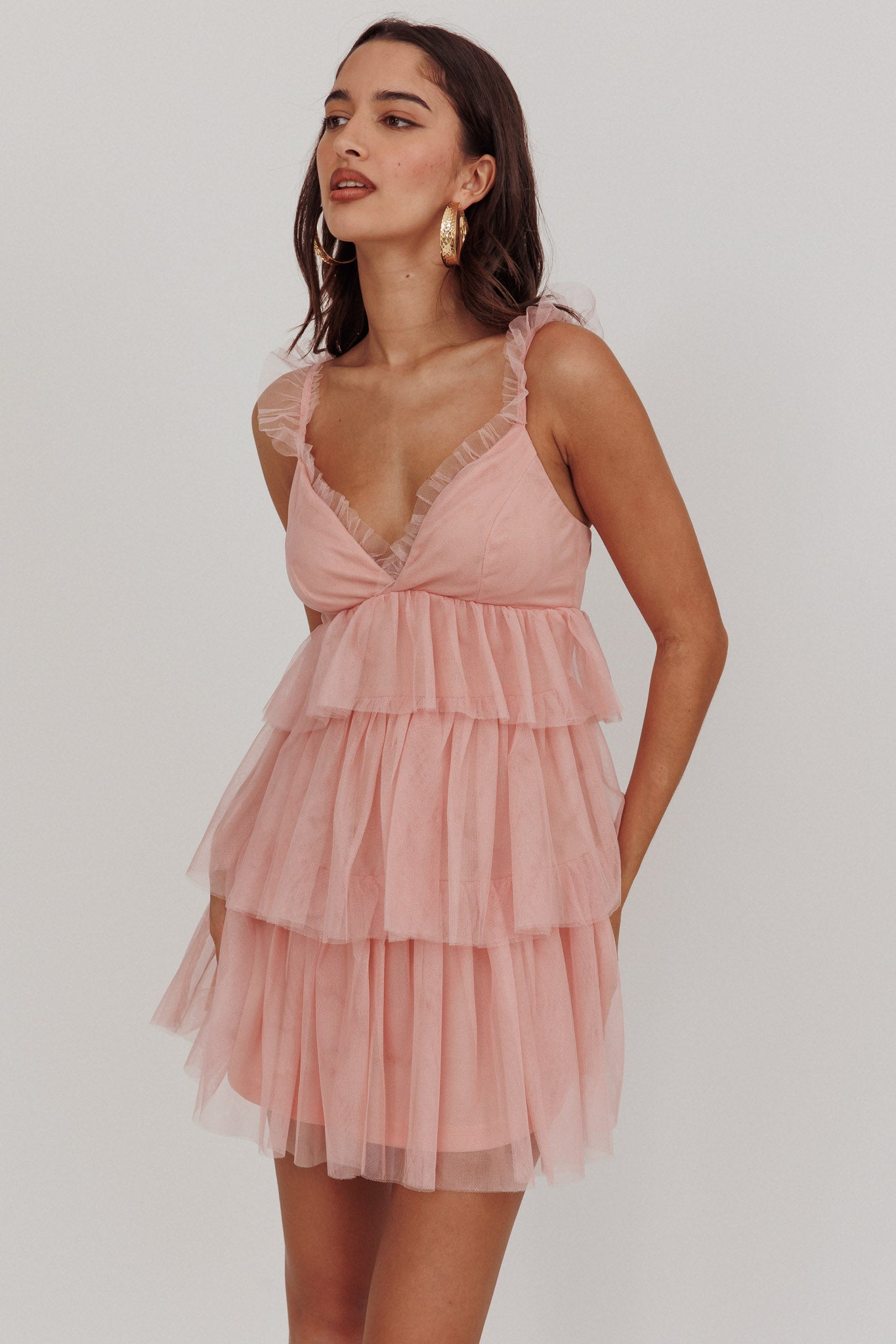 Sorbet Sky Tiered Tulle Mini Dress Pink by Selfie Leslie