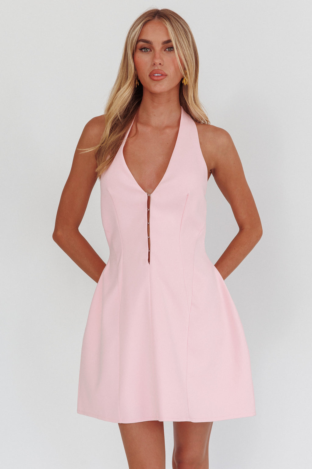 Elisabet Halter Neck Mini Dress Pink by Selfie Leslie