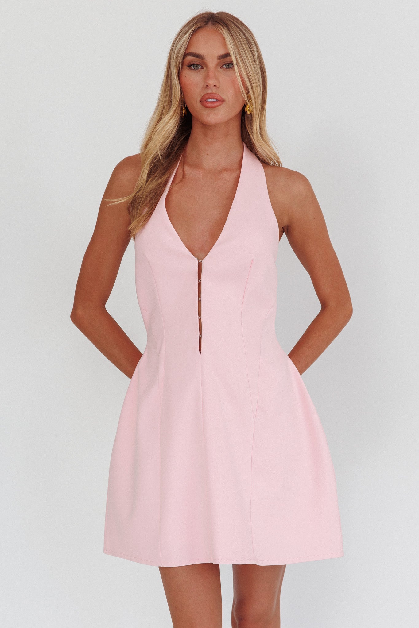 Elisabet Halter Neck Mini Dress Pink by Selfie Leslie