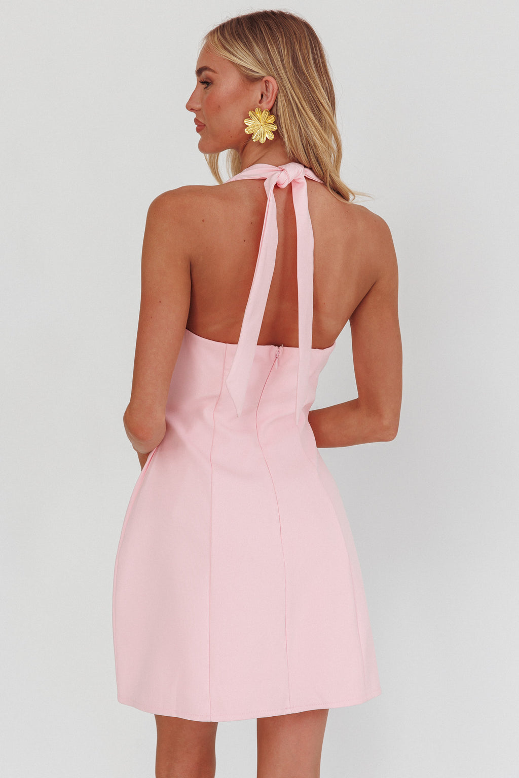 Elisabet Halter Neck Mini Dress Pink by Selfie Leslie