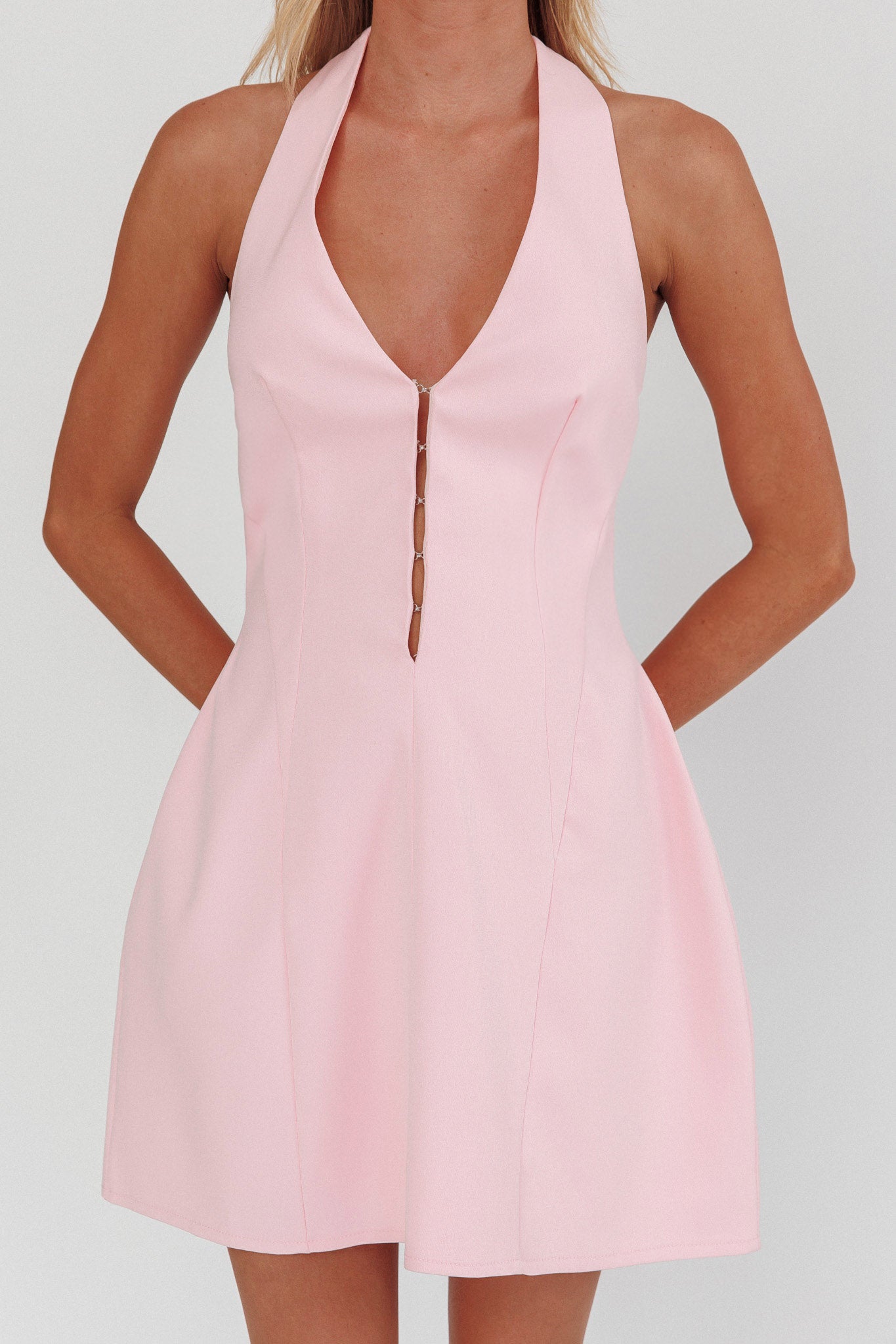 Elisabet Halter Neck Mini Dress Pink by Selfie Leslie