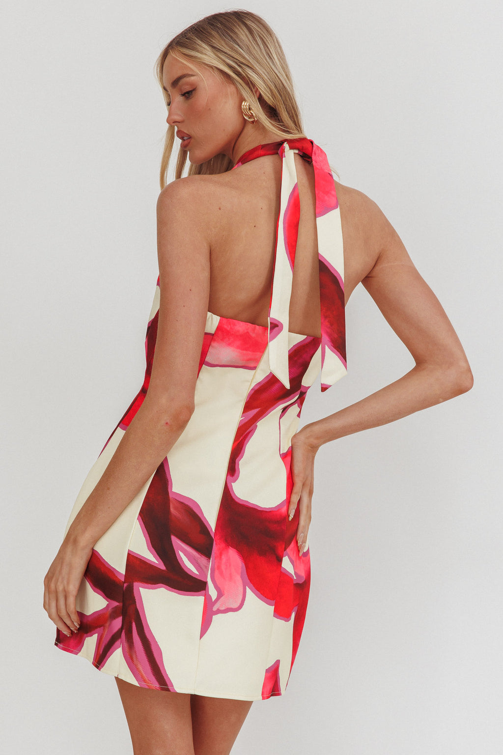 Elisabet Halter Neck Mini Dress Print Red by Selfie Leslie