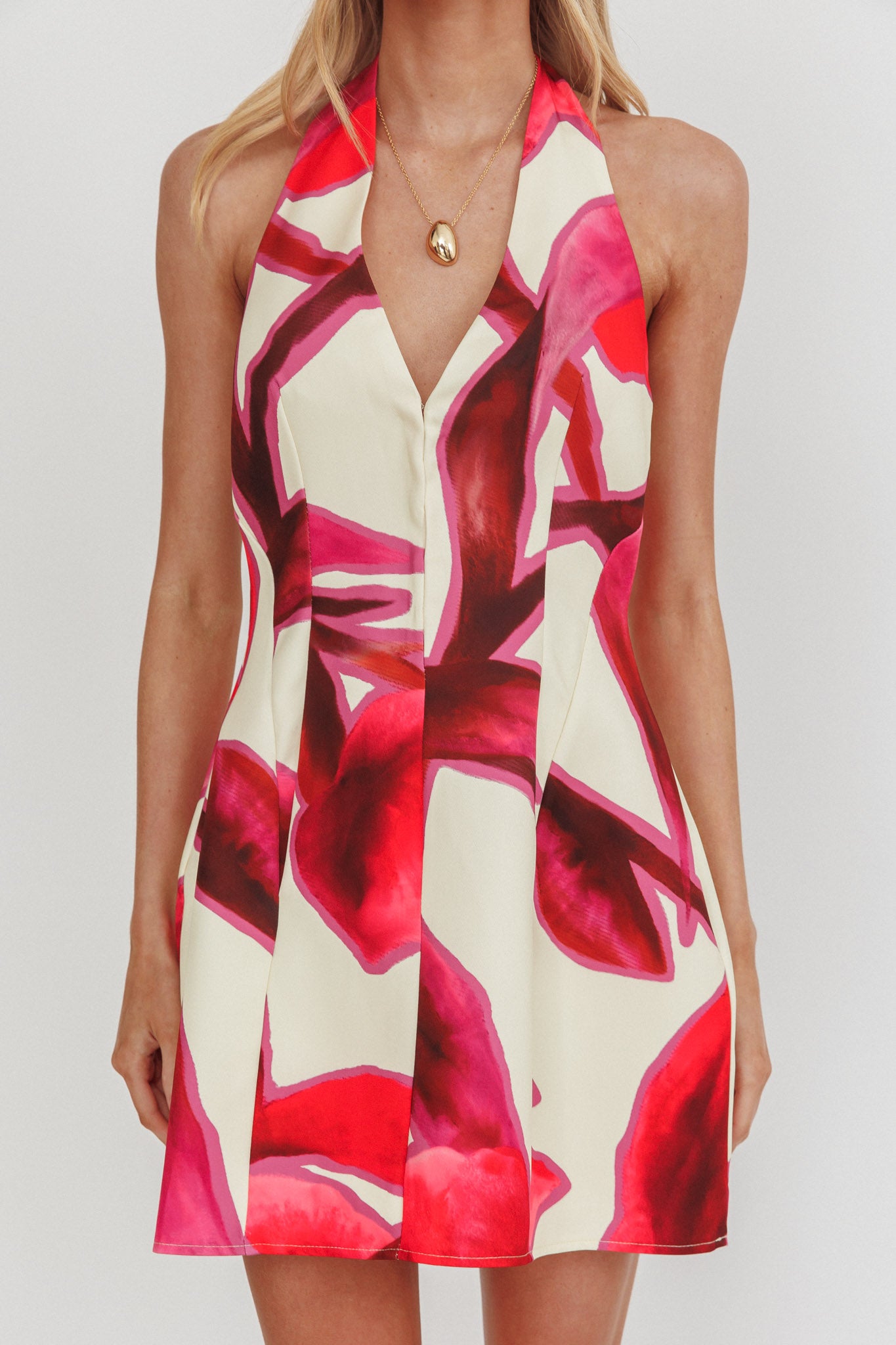 Elisabet Halter Neck Mini Dress Print Red by Selfie Leslie