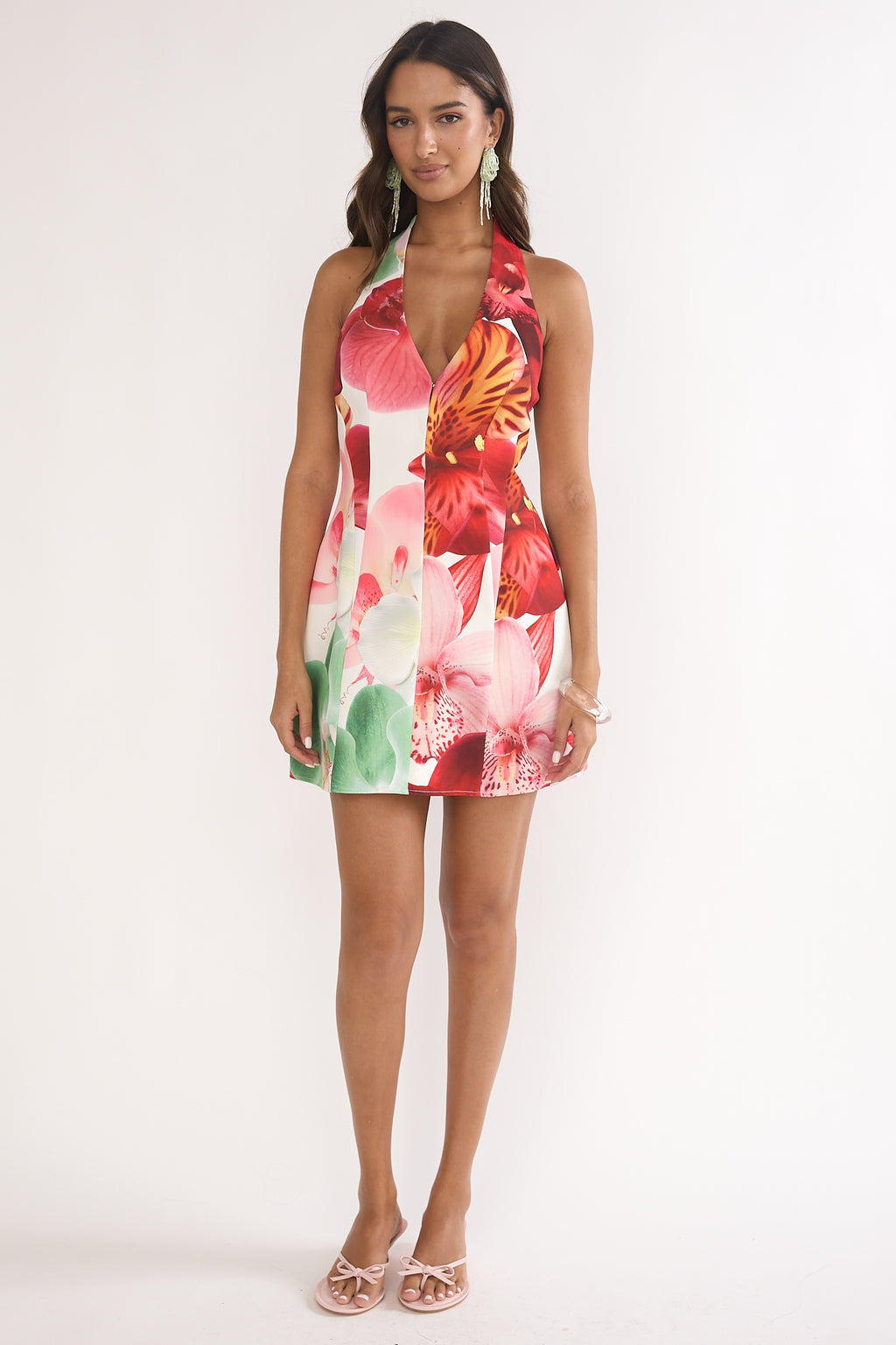 Elisabet Halter Neck Mini Dress Print Floral by Selfie Leslie