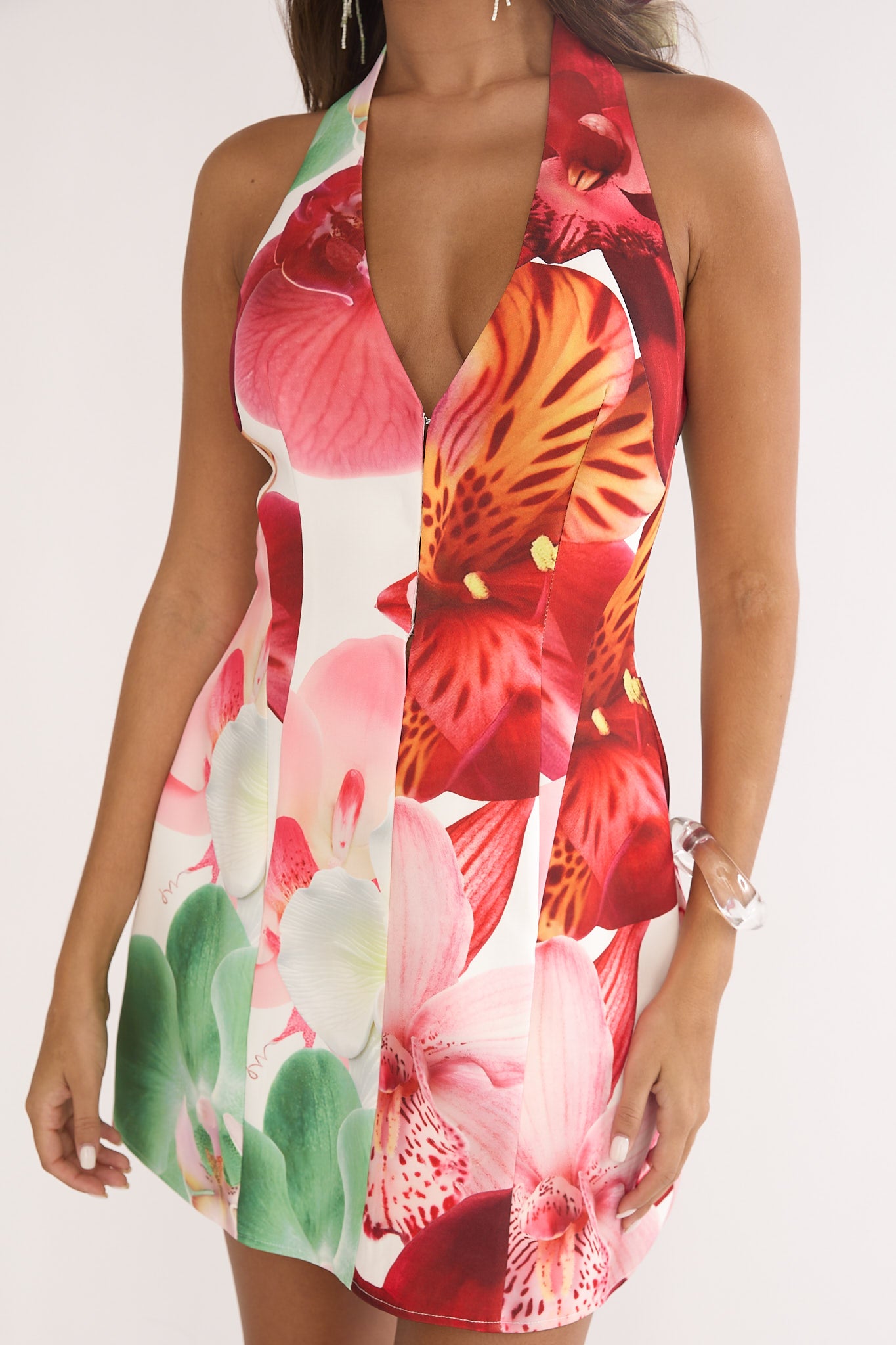 Elisabet Halter Neck Mini Dress Print Floral by Selfie Leslie