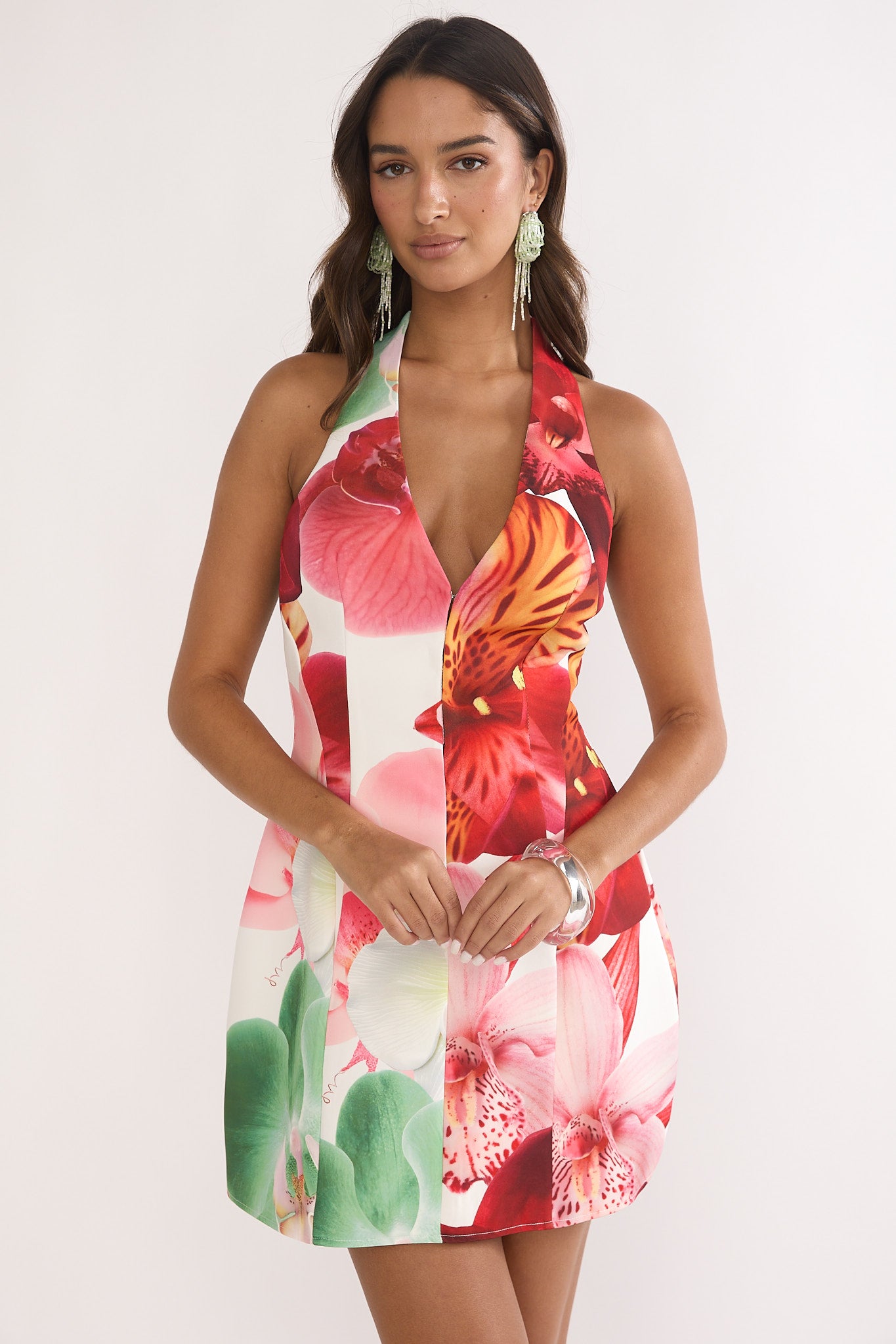 Elisabet Halter Neck Mini Dress Print Floral by Selfie Leslie