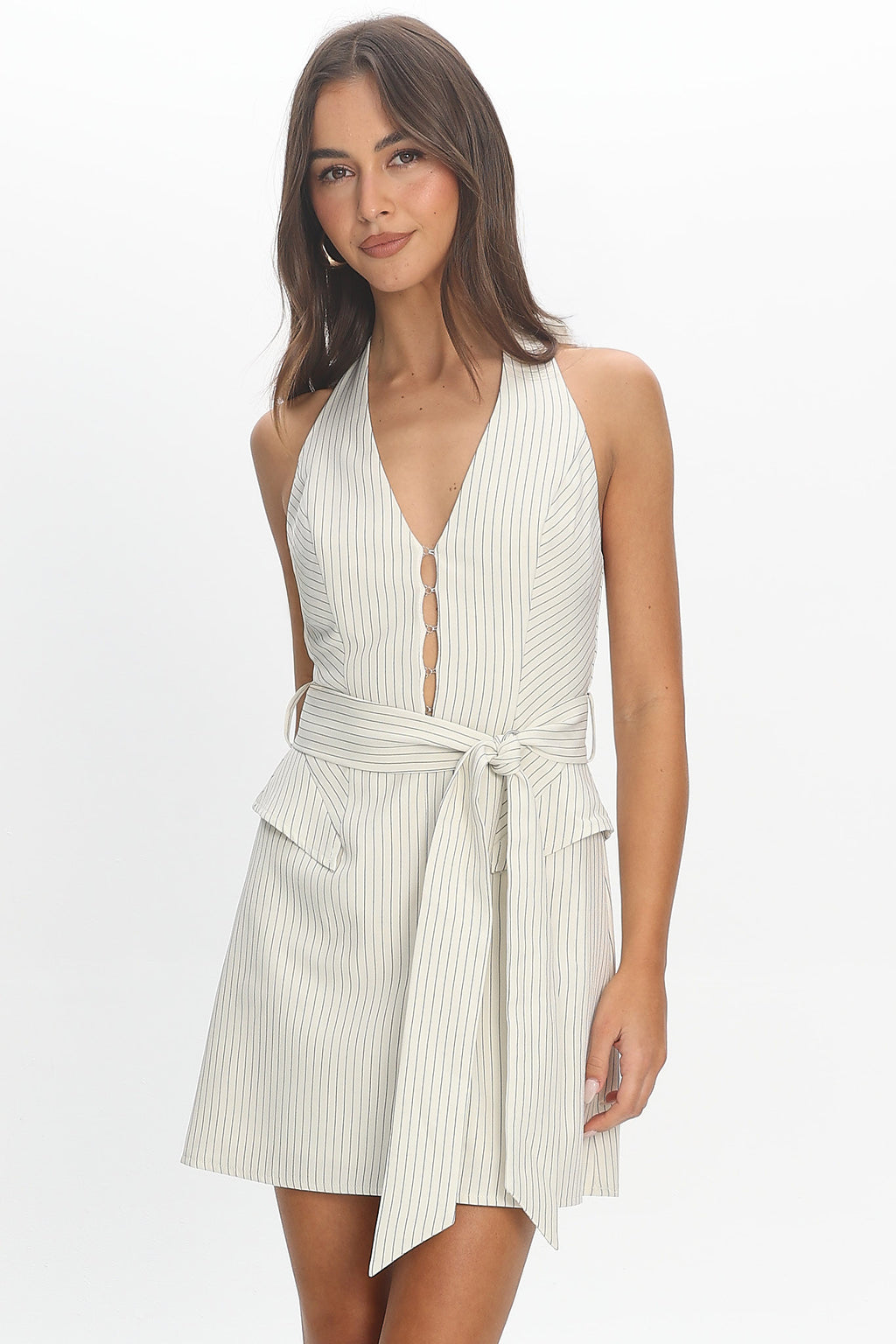 Elisabet Halterneck Belted Mini Dress Off White