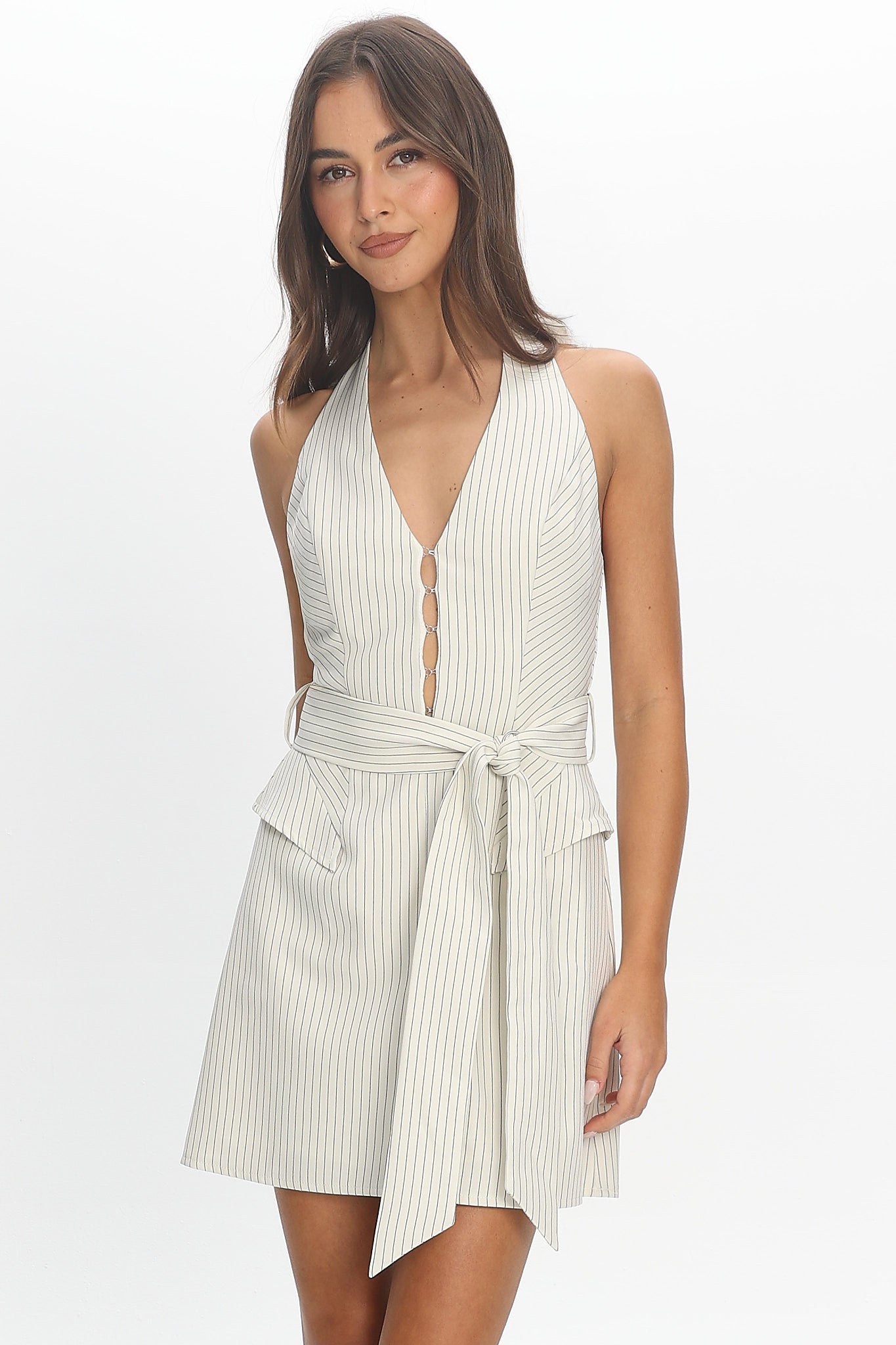 Elisabet Halterneck Belted Mini Dress Off White