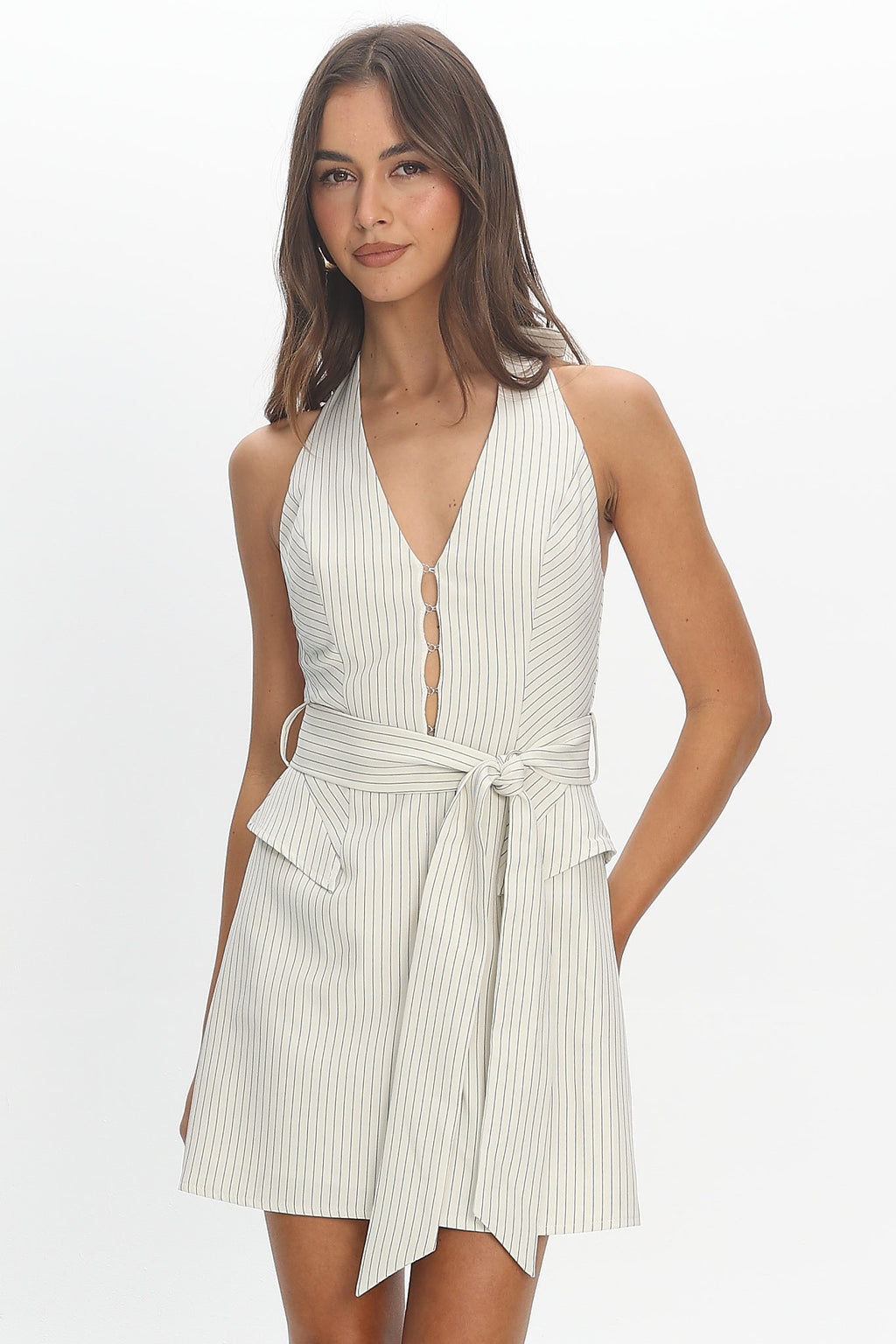 Elisabet Halterneck Belted Mini Dress Off White