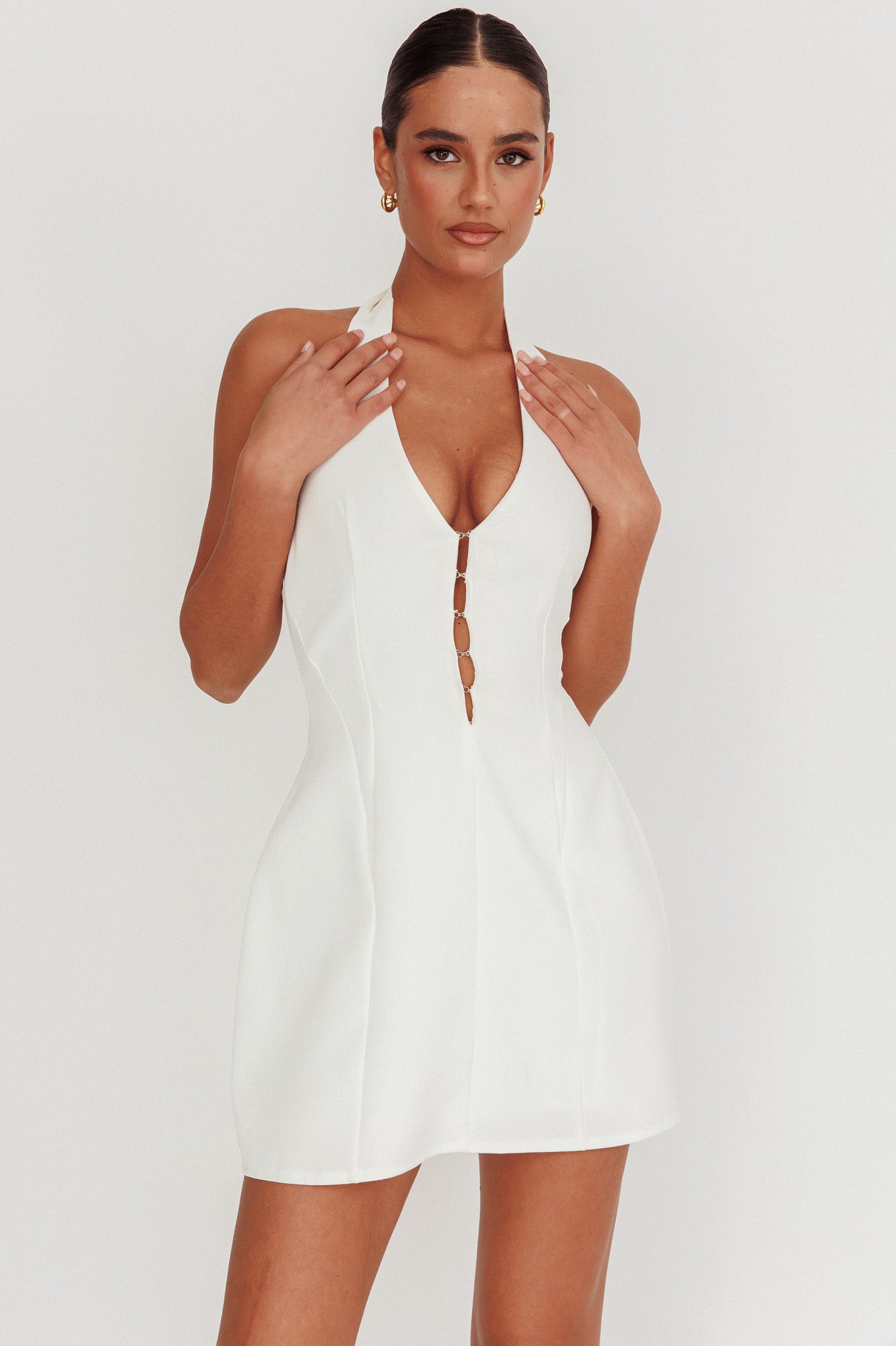 Elisabet Halter Neck Mini Dress Off White | Selfie Leslie Elisabet Halter Neck Mini Dress Off White | Selfie Leslie