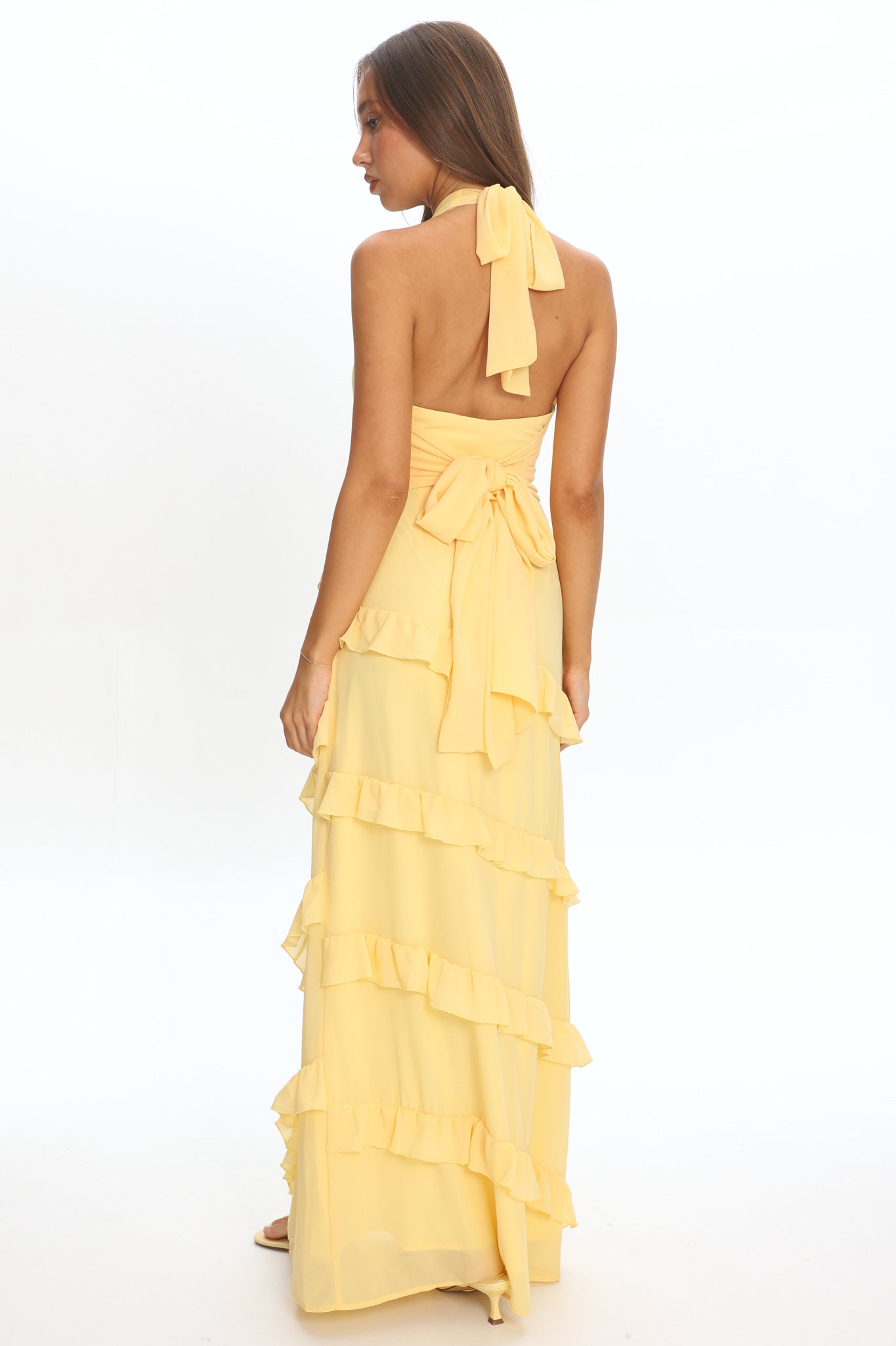 Flirt Frill Trim Halter Maxi Dress Lemon | Selfie Leslie Flirt Frill Trim Halter Maxi Dress Lemon | Selfie Leslie